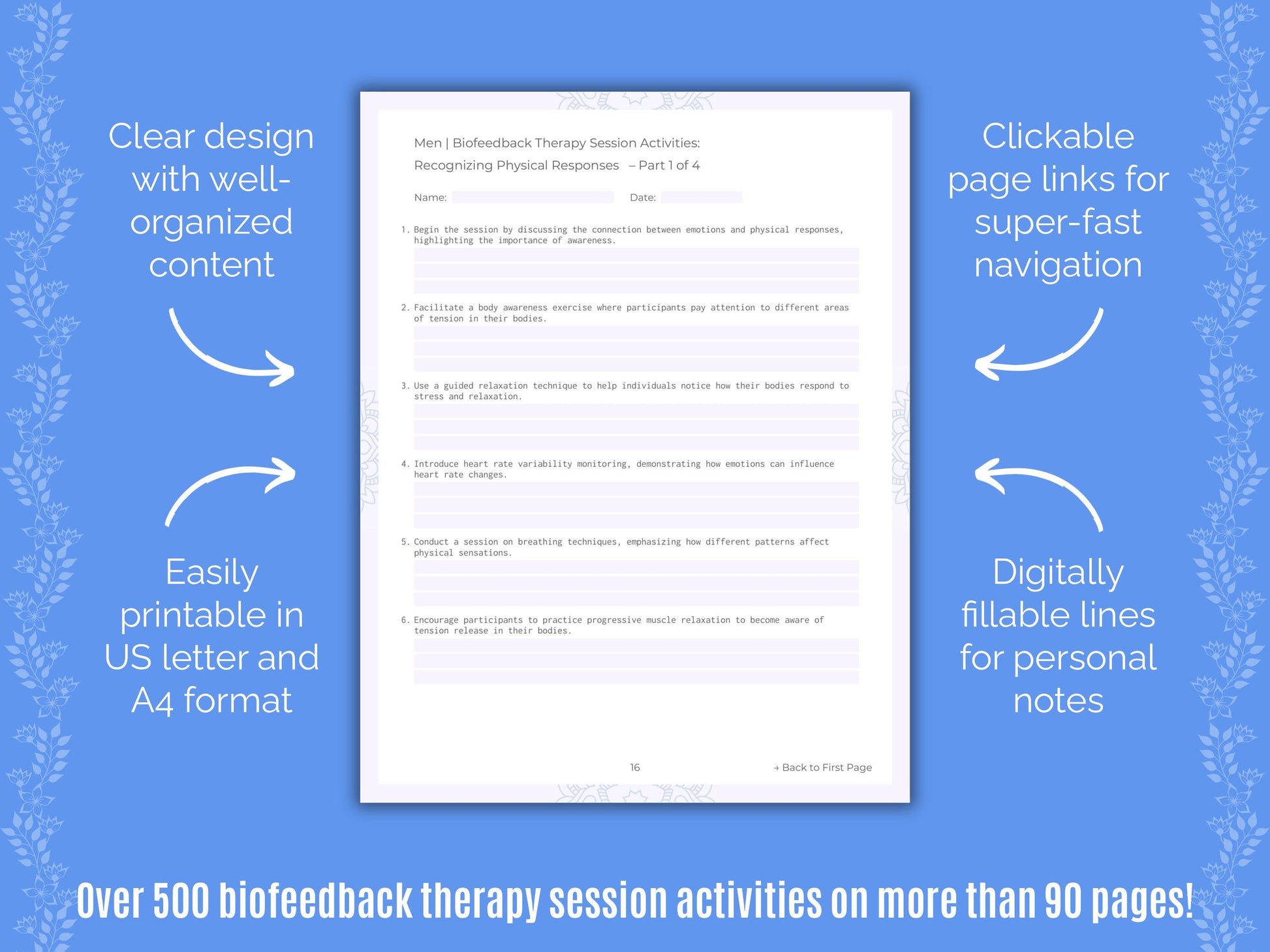 Men Biofeedback Therapy Counseling Templates