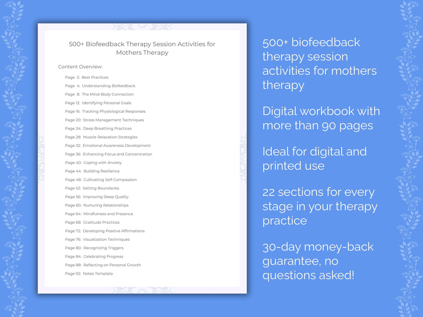 Mothers Biofeedback Therapy Therapist Worksheets