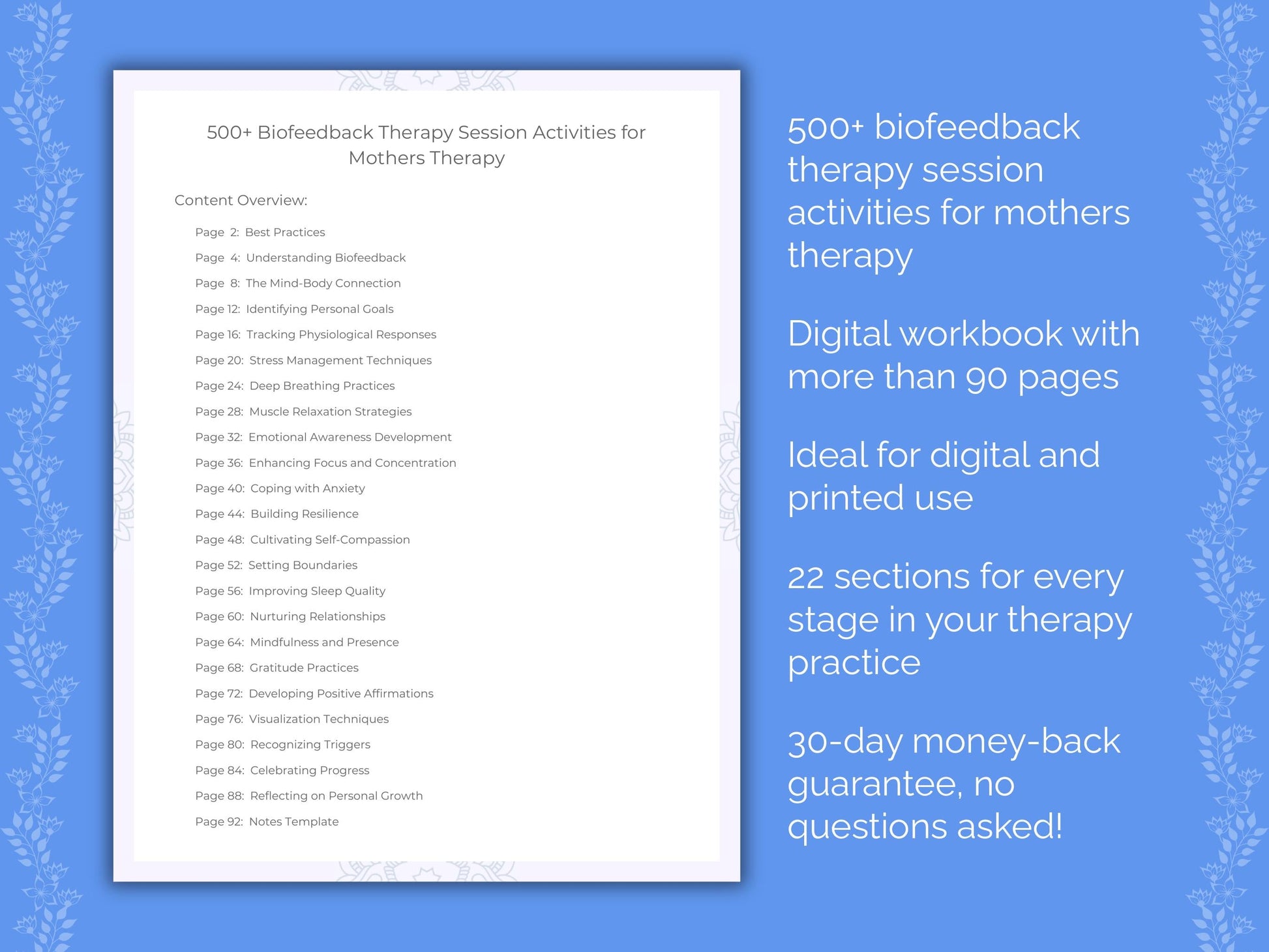 Mothers Biofeedback Therapy Therapist Worksheets