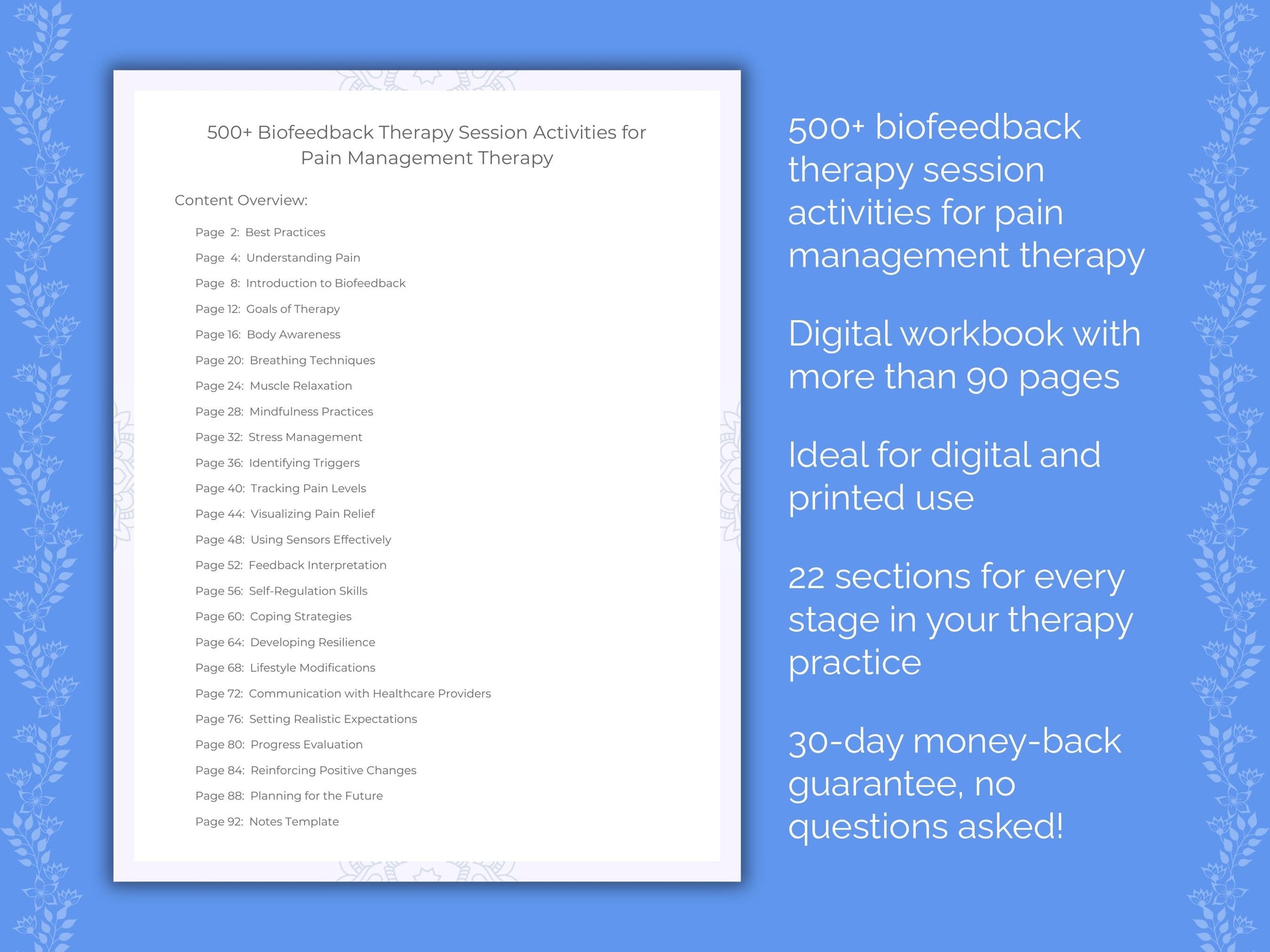 Pain Management Biofeedback Therapy Therapist Worksheets