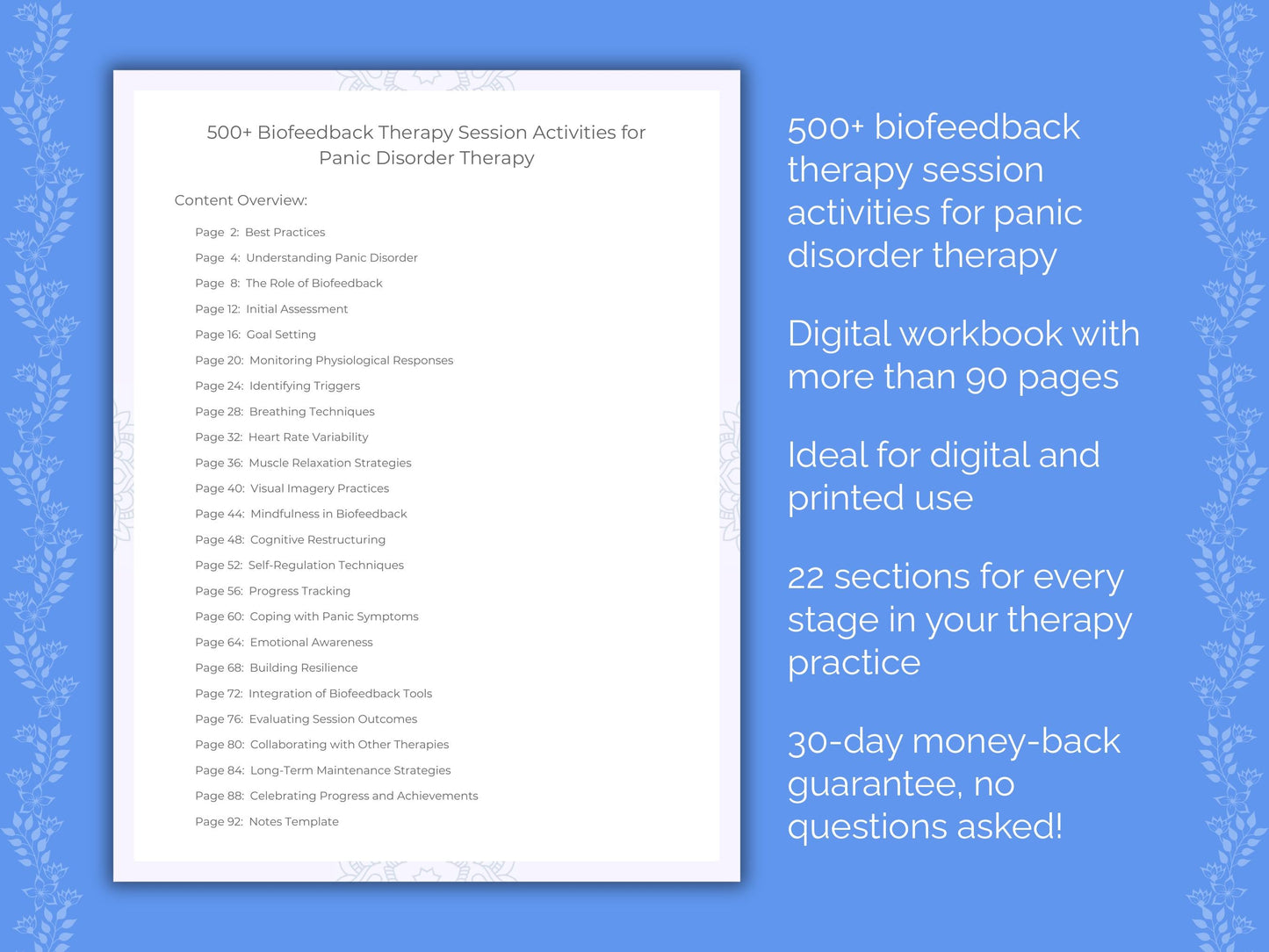 Panic Disorder Biofeedback Therapy Therapist Worksheets