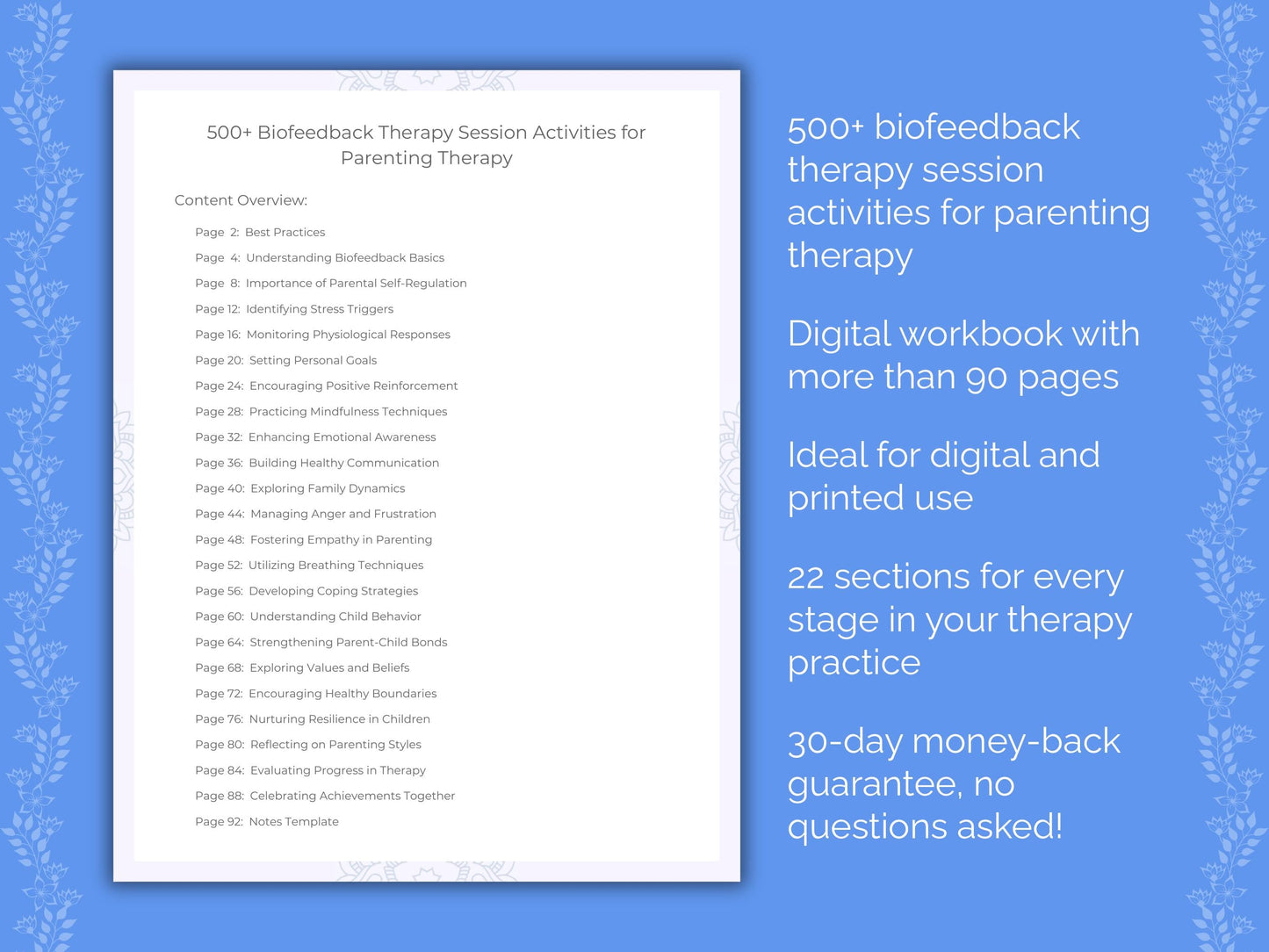 Parenting Biofeedback Therapy Therapist Worksheets