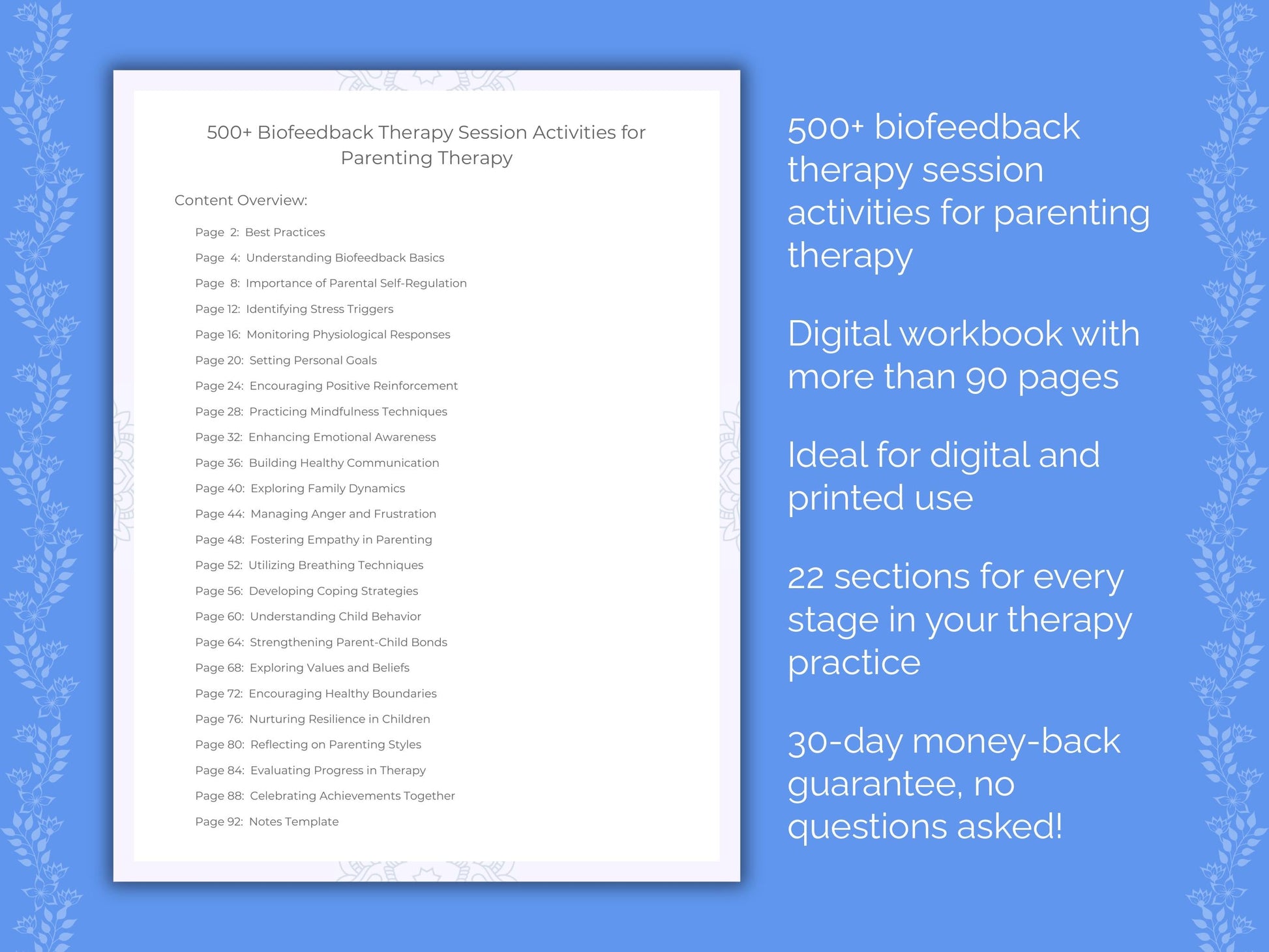 Parenting Biofeedback Therapy Therapist Worksheets