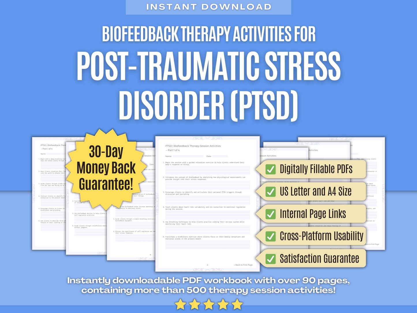 Post-Traumatic Stress Disorder (PTSD) Biofeedback Therapy Psychology Workbooks