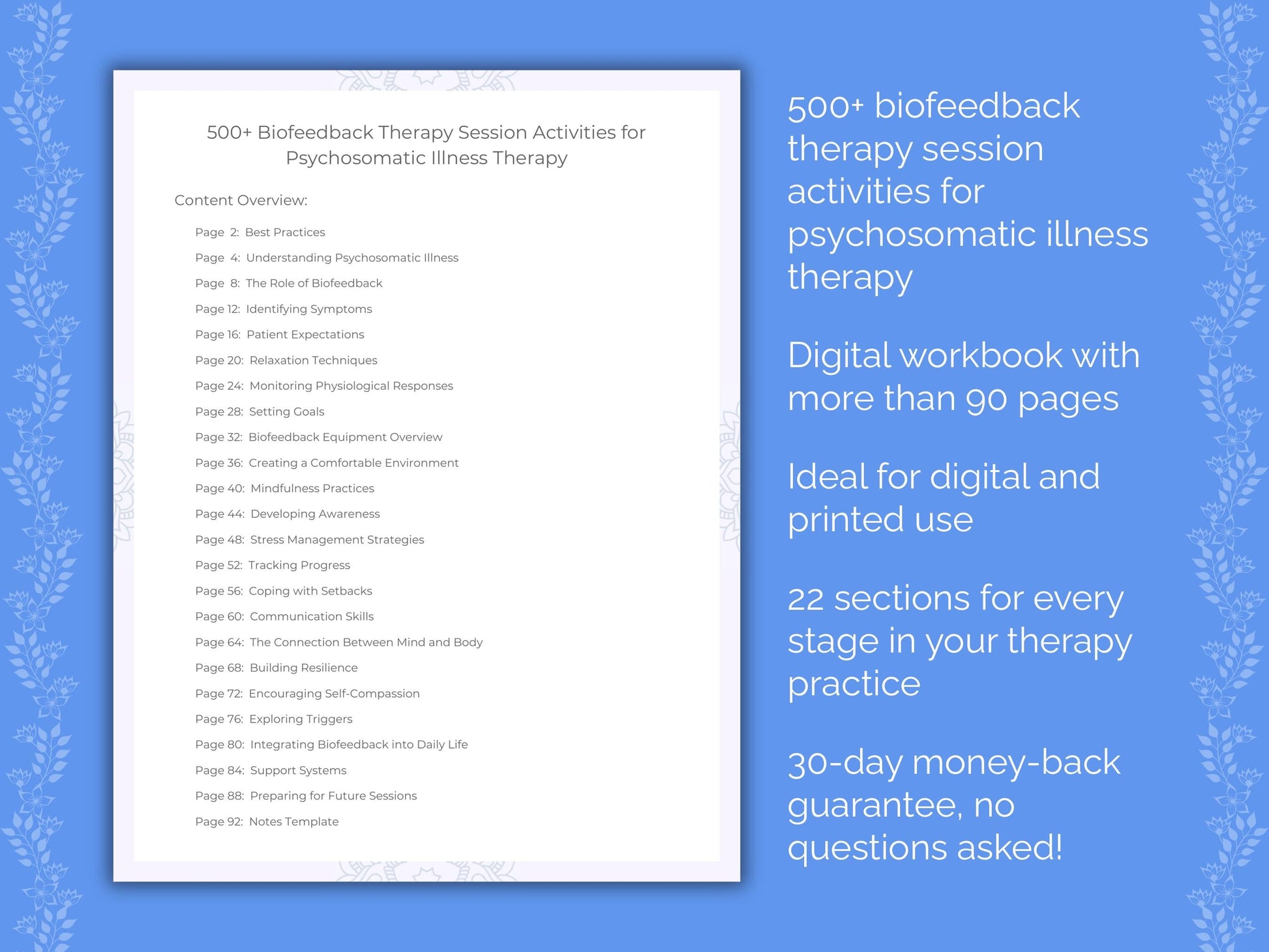 Psychosomatic Illness Biofeedback Therapy Therapist Worksheets