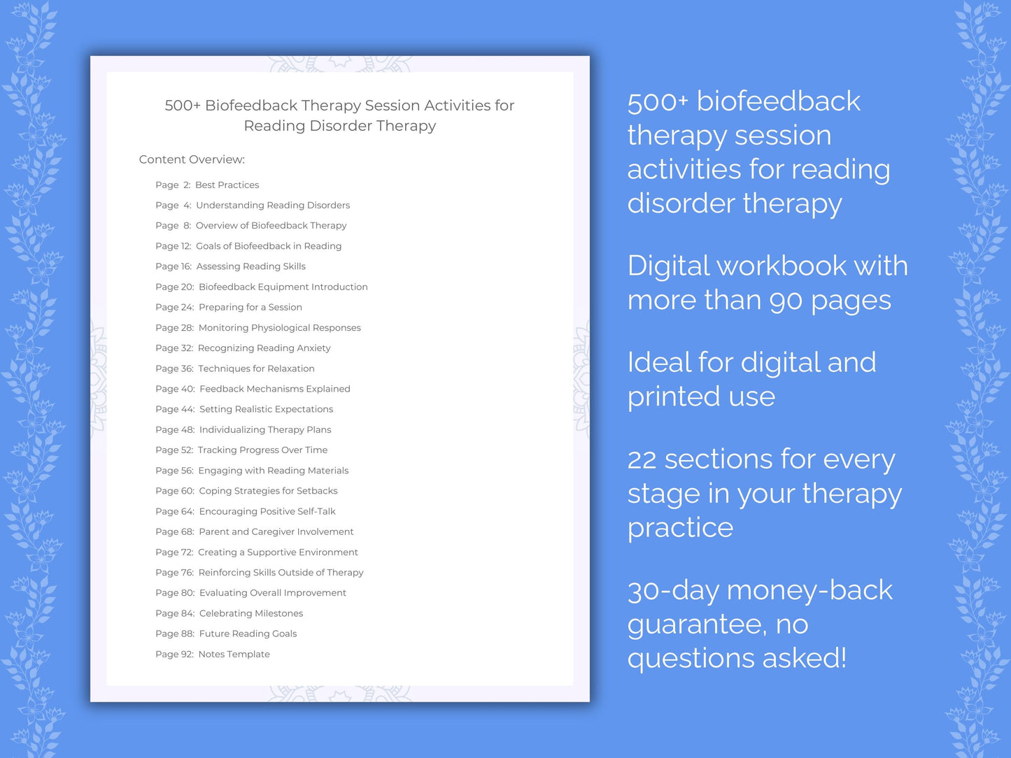 Reading Disorder Biofeedback Therapy Therapist Worksheets