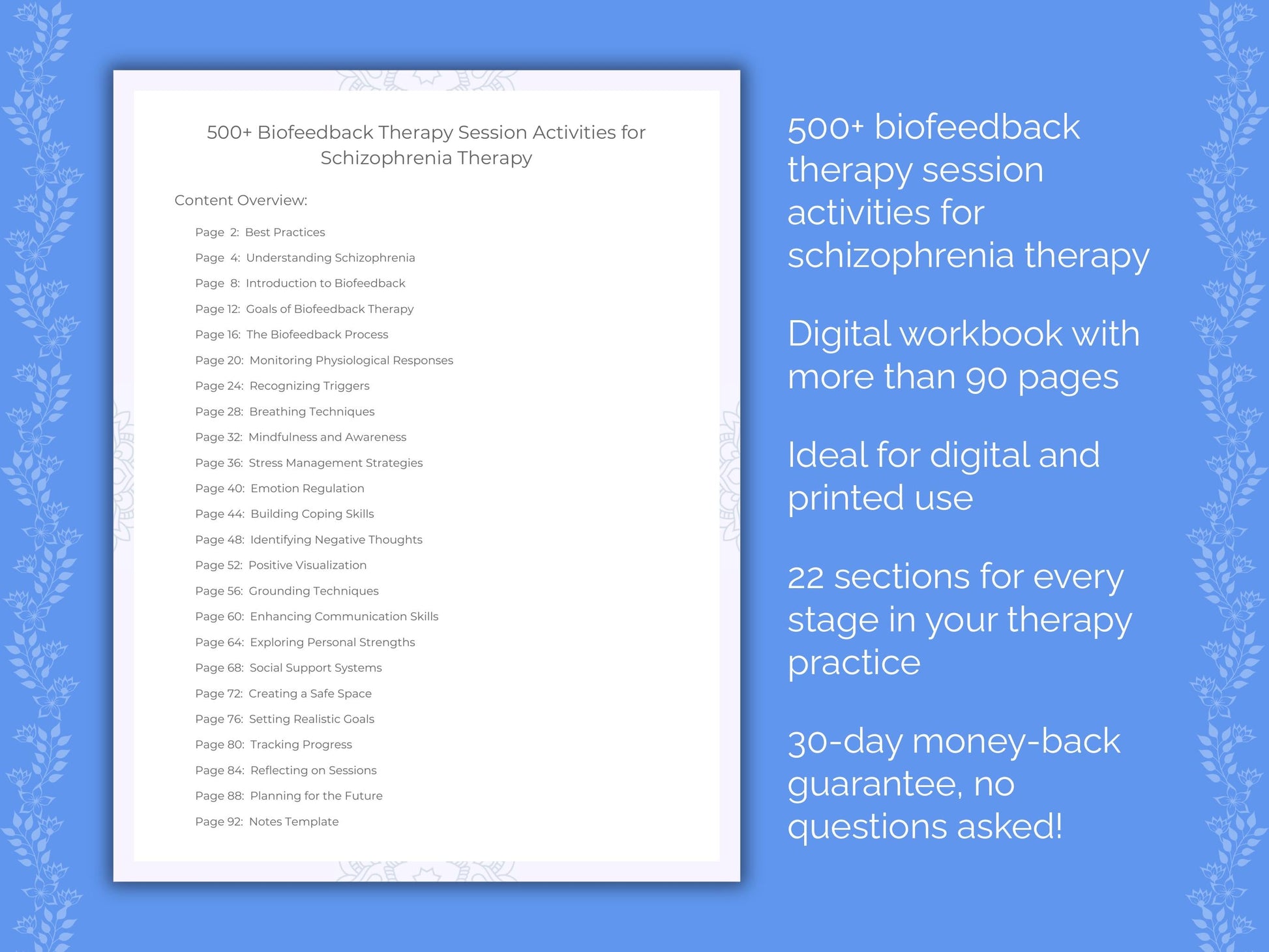Schizophrenia Biofeedback Therapy Therapist Worksheets