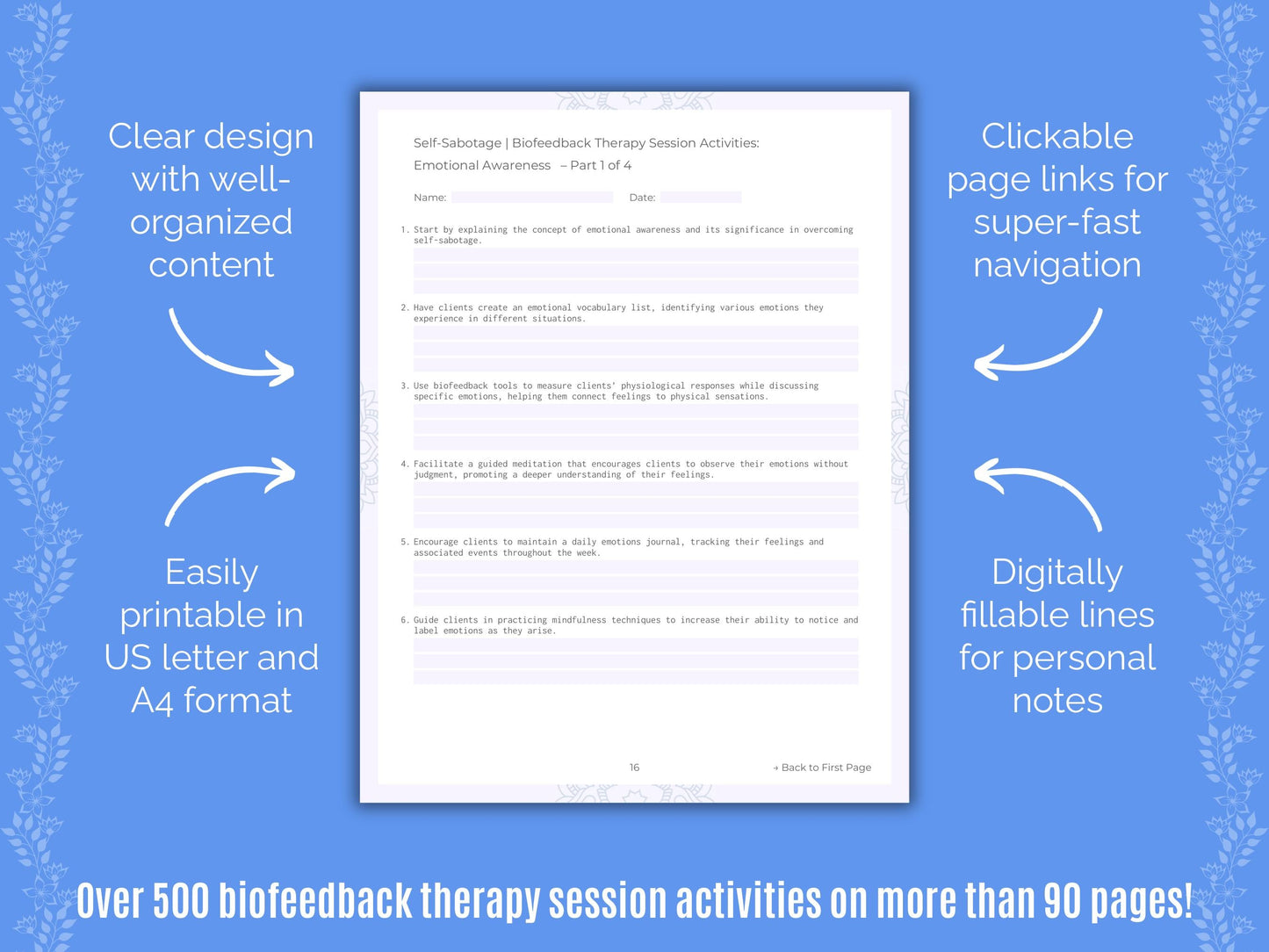 Self-Sabotage Biofeedback Therapy Counseling Templates