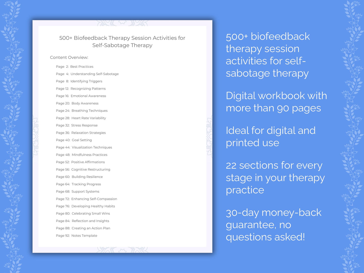 Self-Sabotage Biofeedback Therapy Therapist Worksheets
