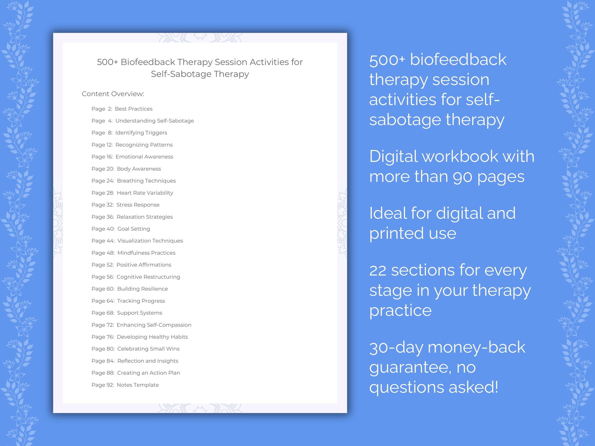 Self-Sabotage Biofeedback Therapy Therapist Worksheets