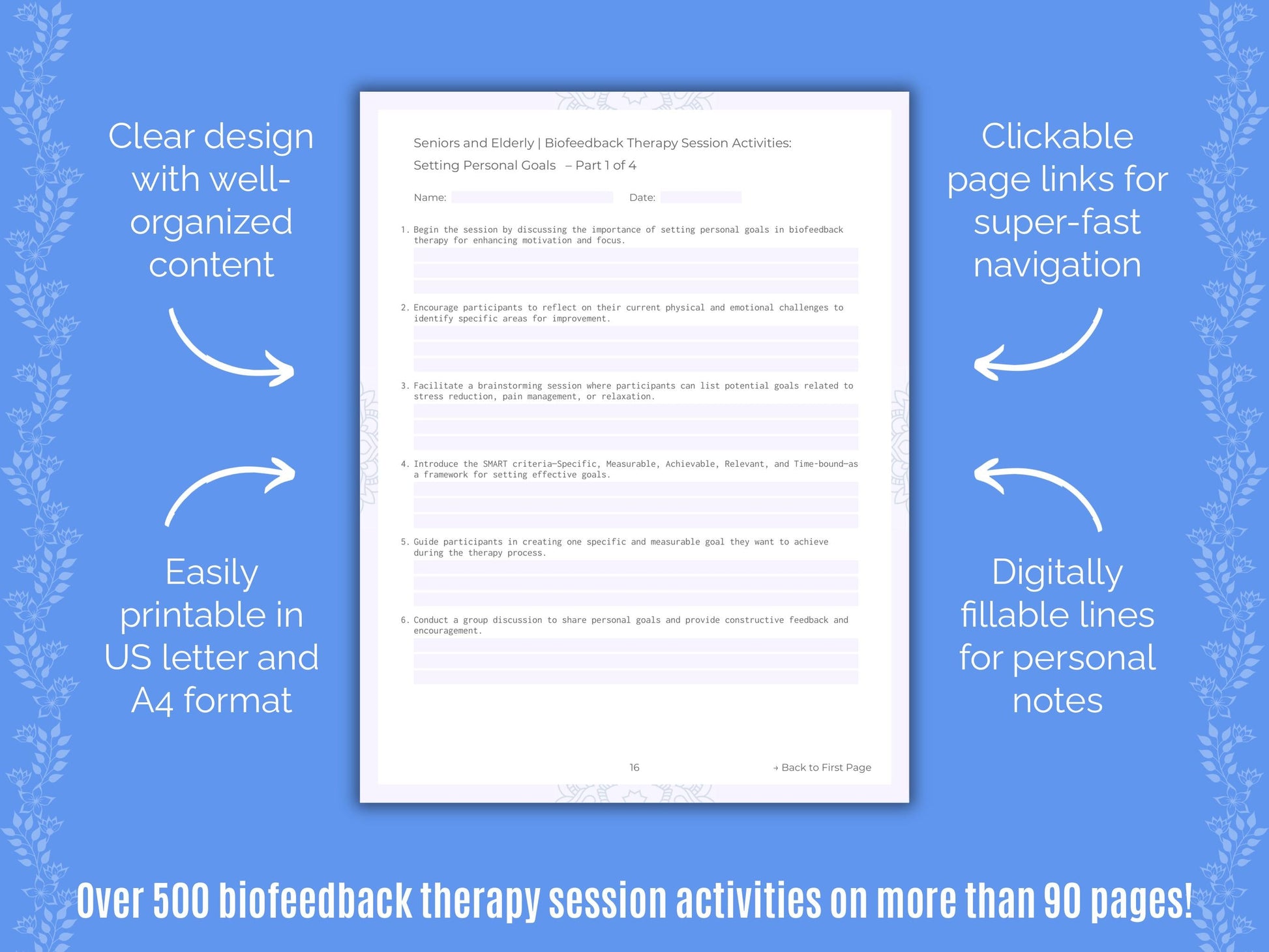 Seniors and Elderly Biofeedback Therapy Counseling Templates