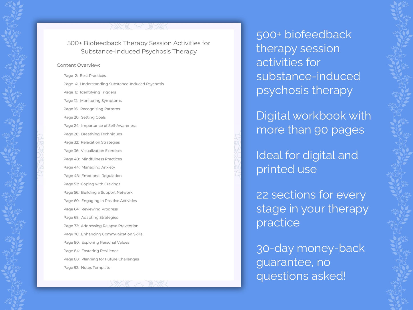 Substance-Induced Psychosis Biofeedback Therapy Therapist Worksheets