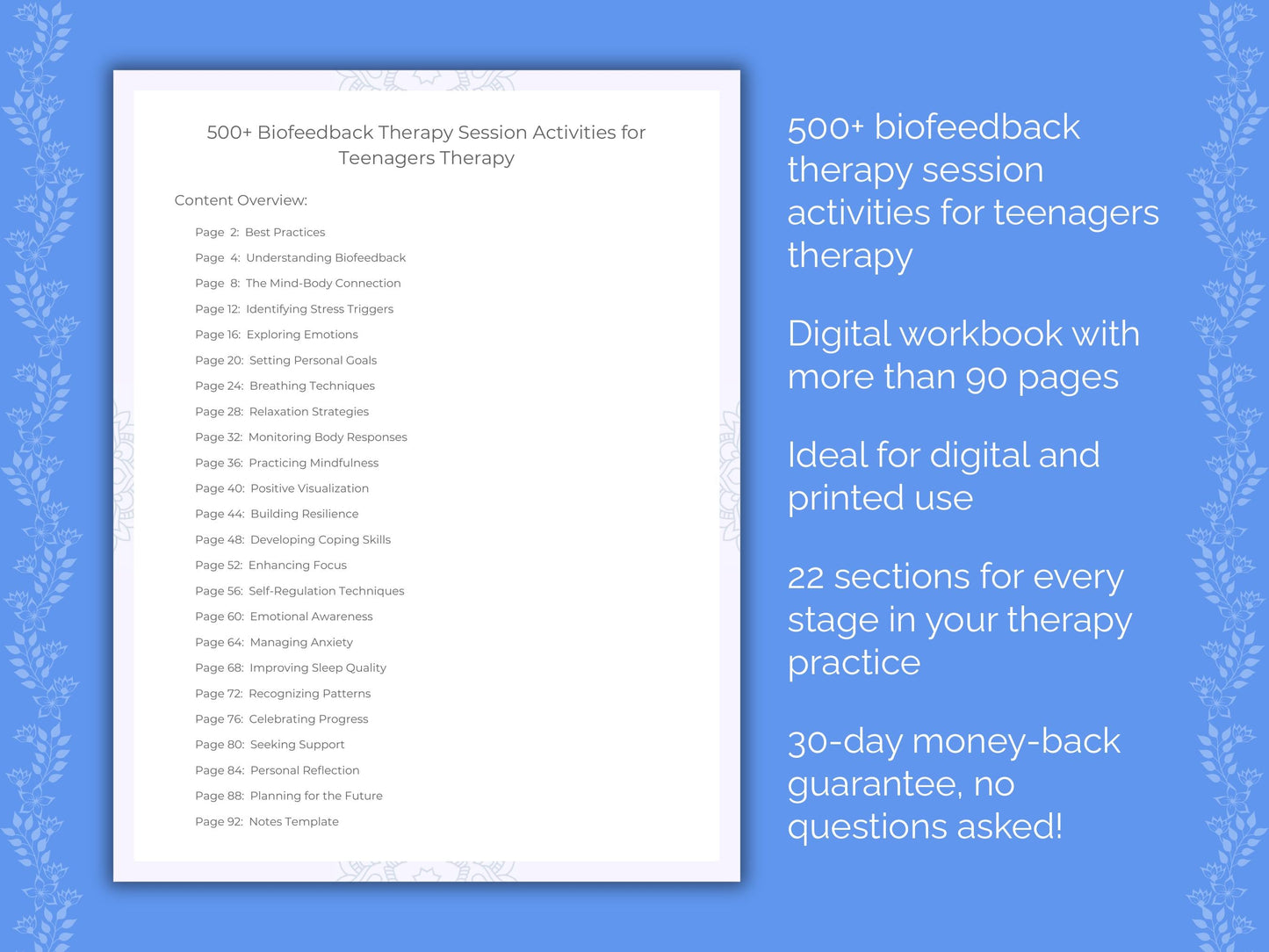Teenagers Biofeedback Therapy Therapist Worksheets