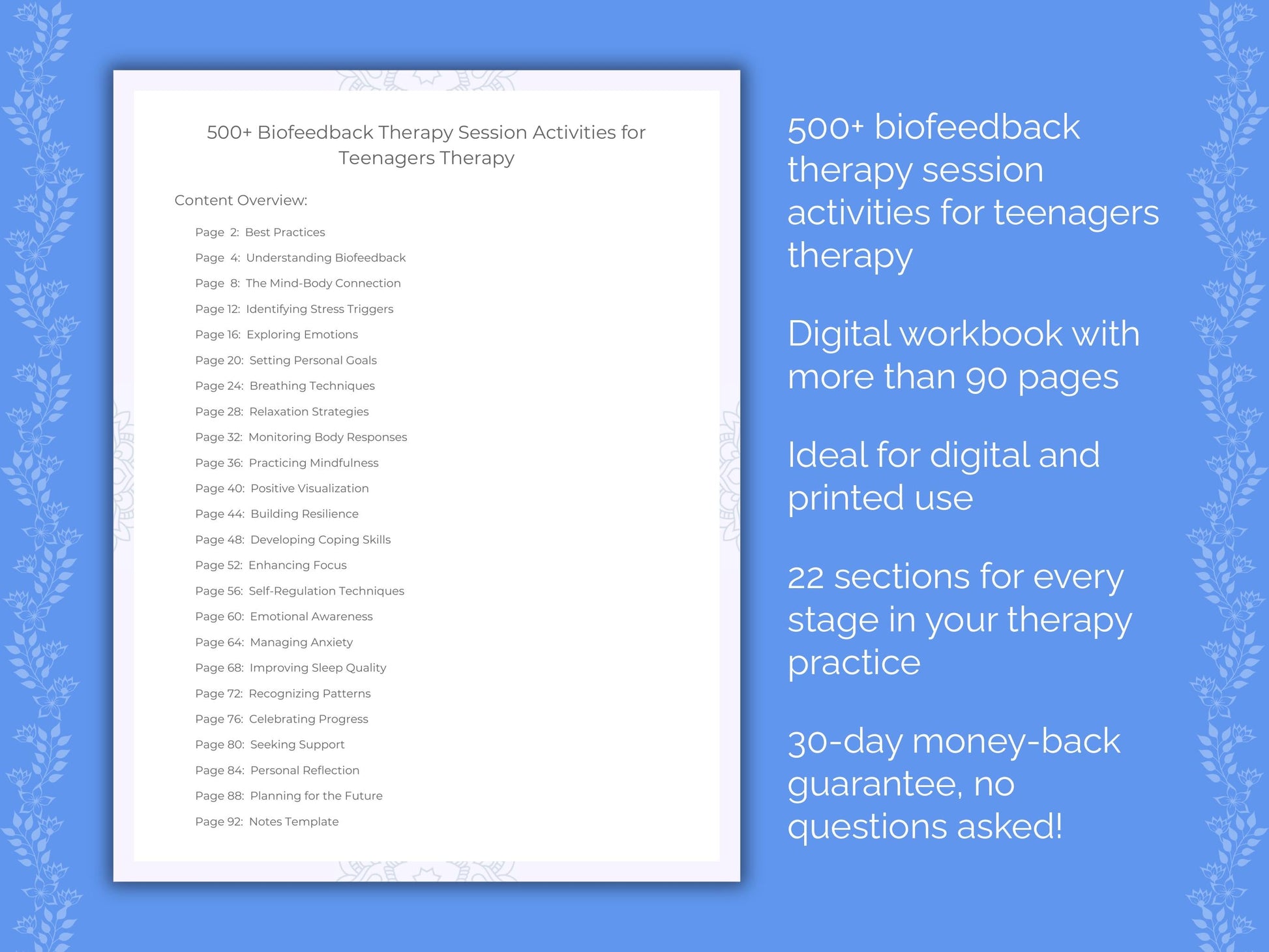 Teenagers Biofeedback Therapy Therapist Worksheets