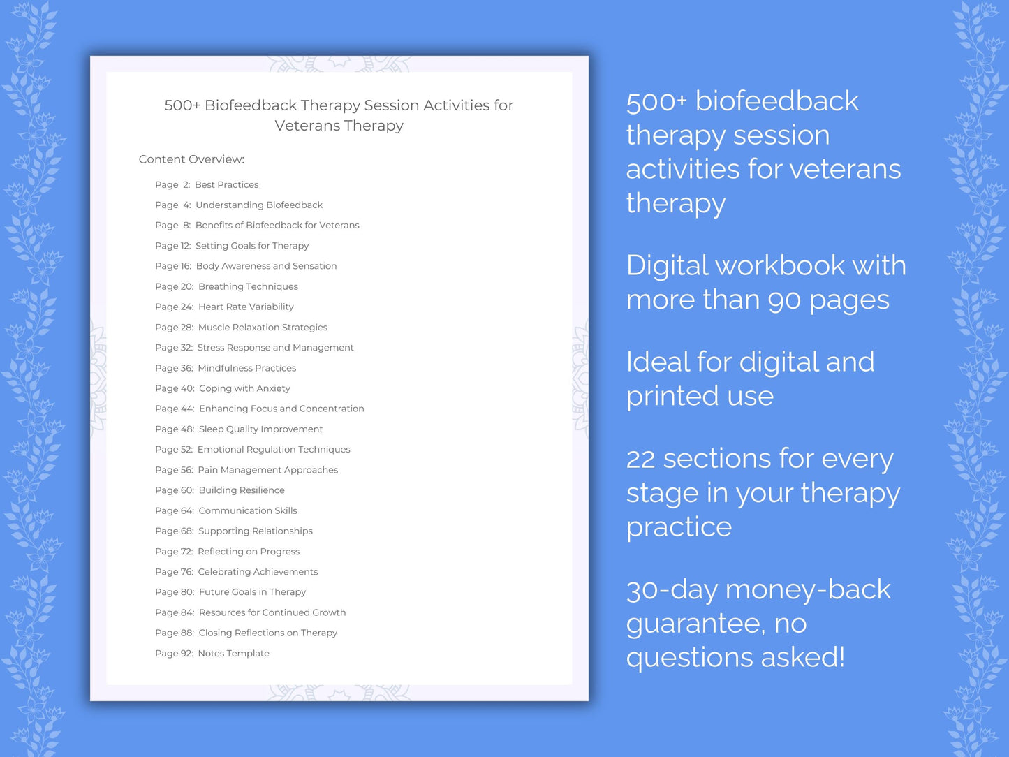 Veterans Biofeedback Therapy Therapist Worksheets