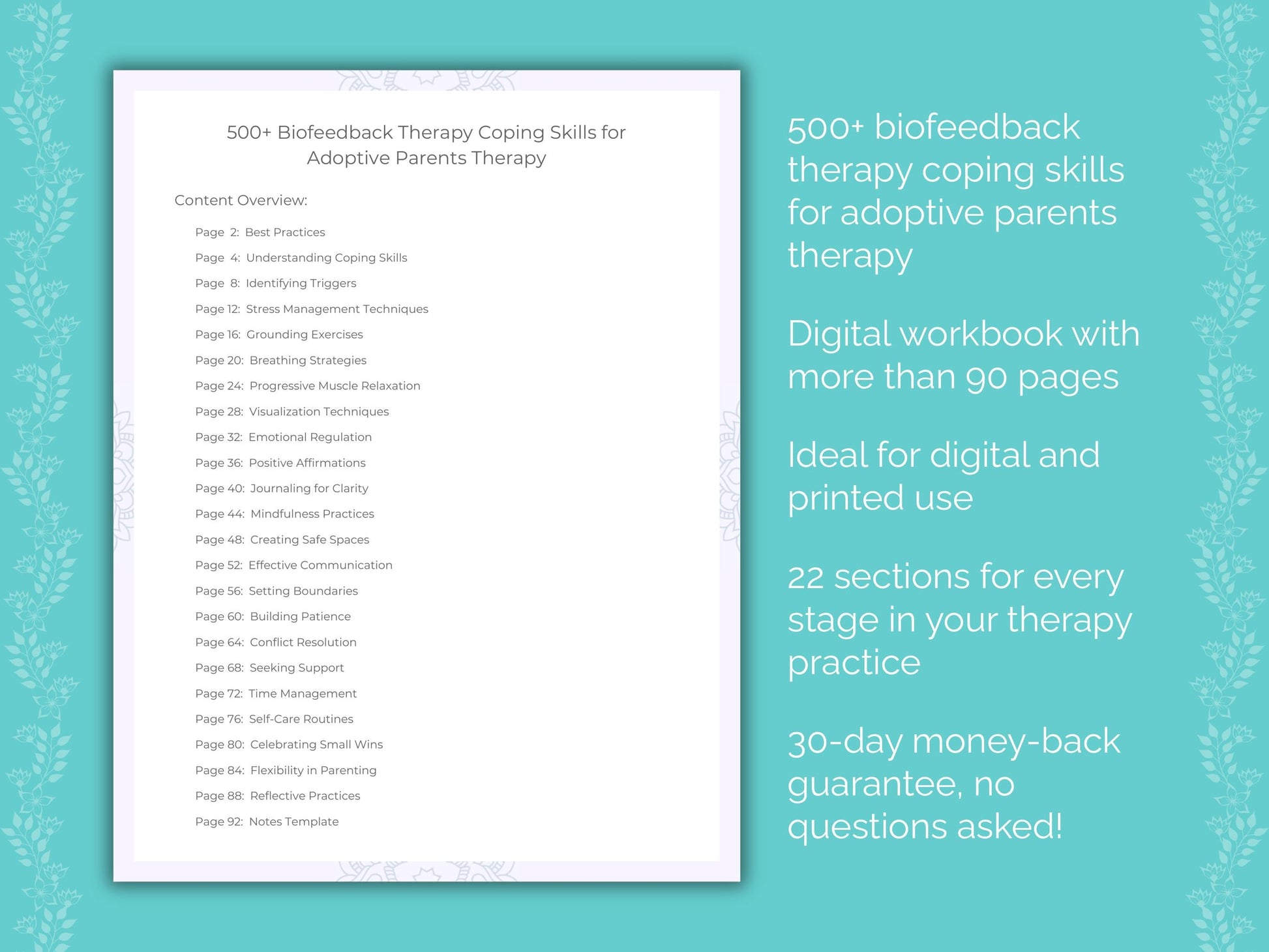 Adoptive Parents Biofeedback Therapy Therapist Worksheets