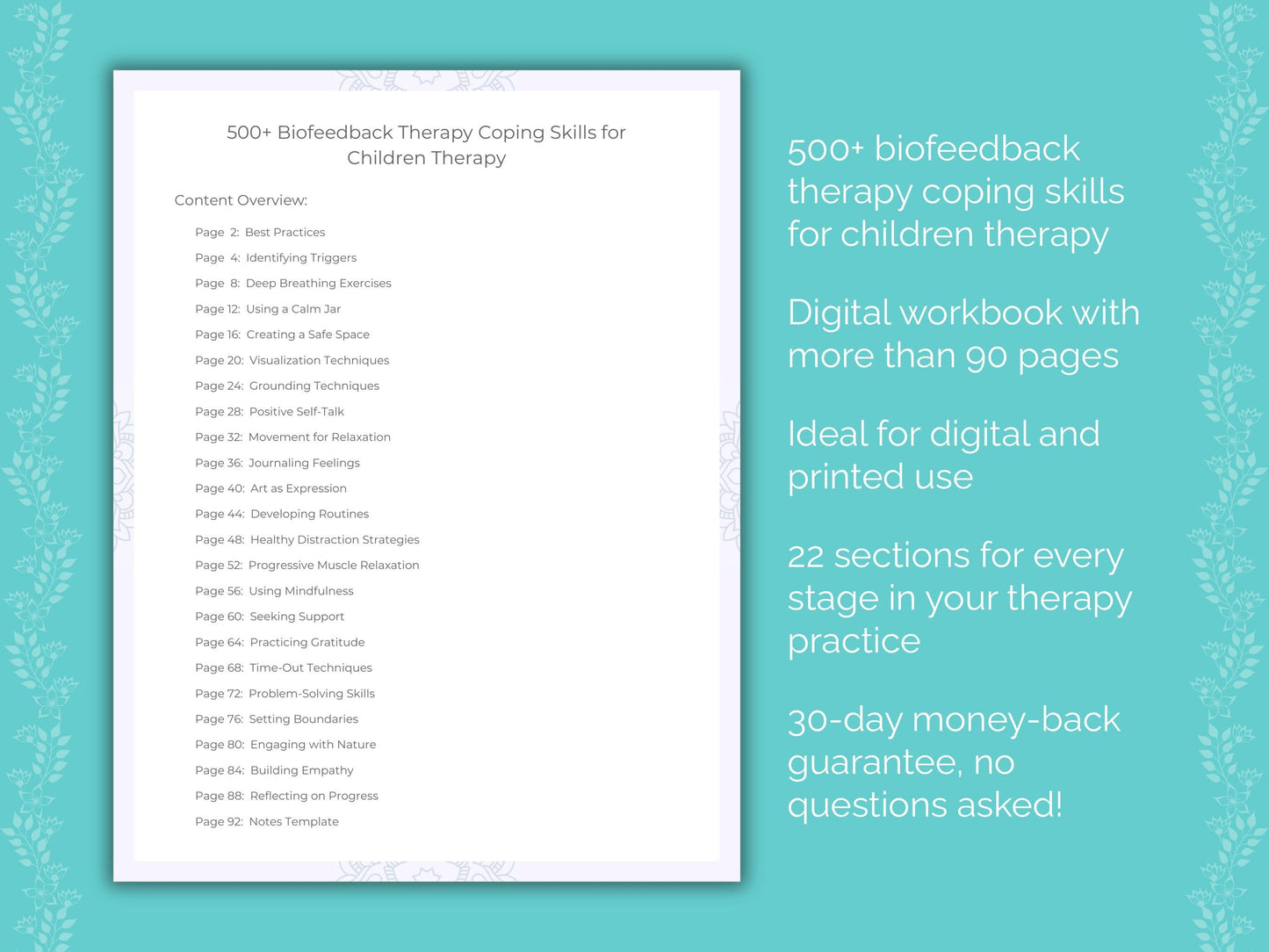 Children Biofeedback Therapy Therapist Worksheets