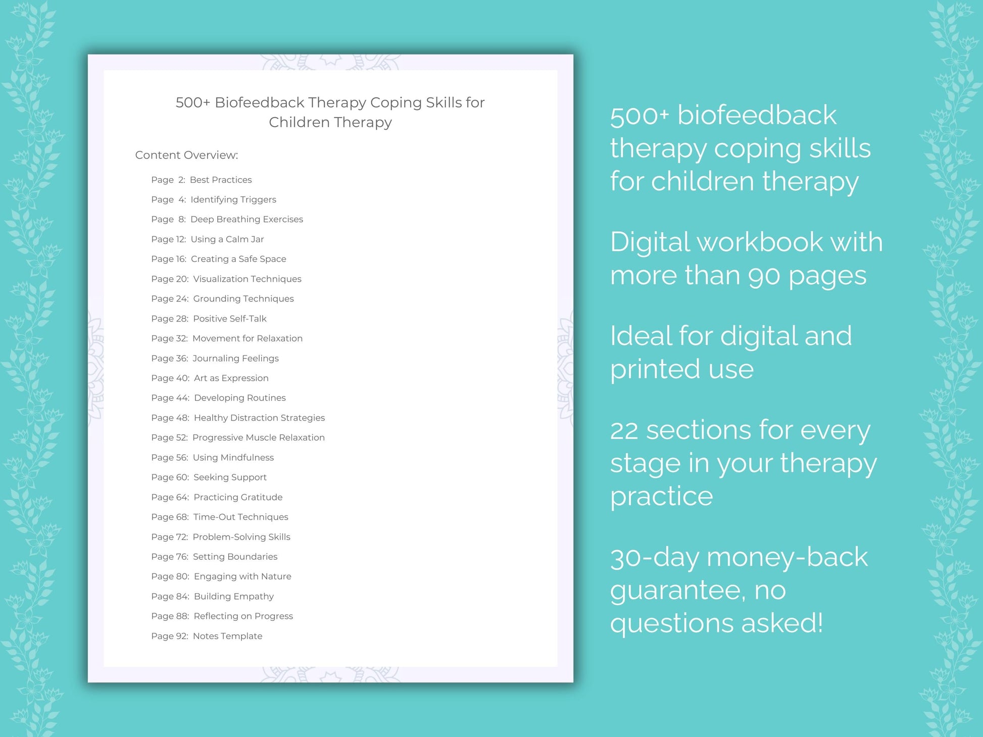 Children Biofeedback Therapy Therapist Worksheets
