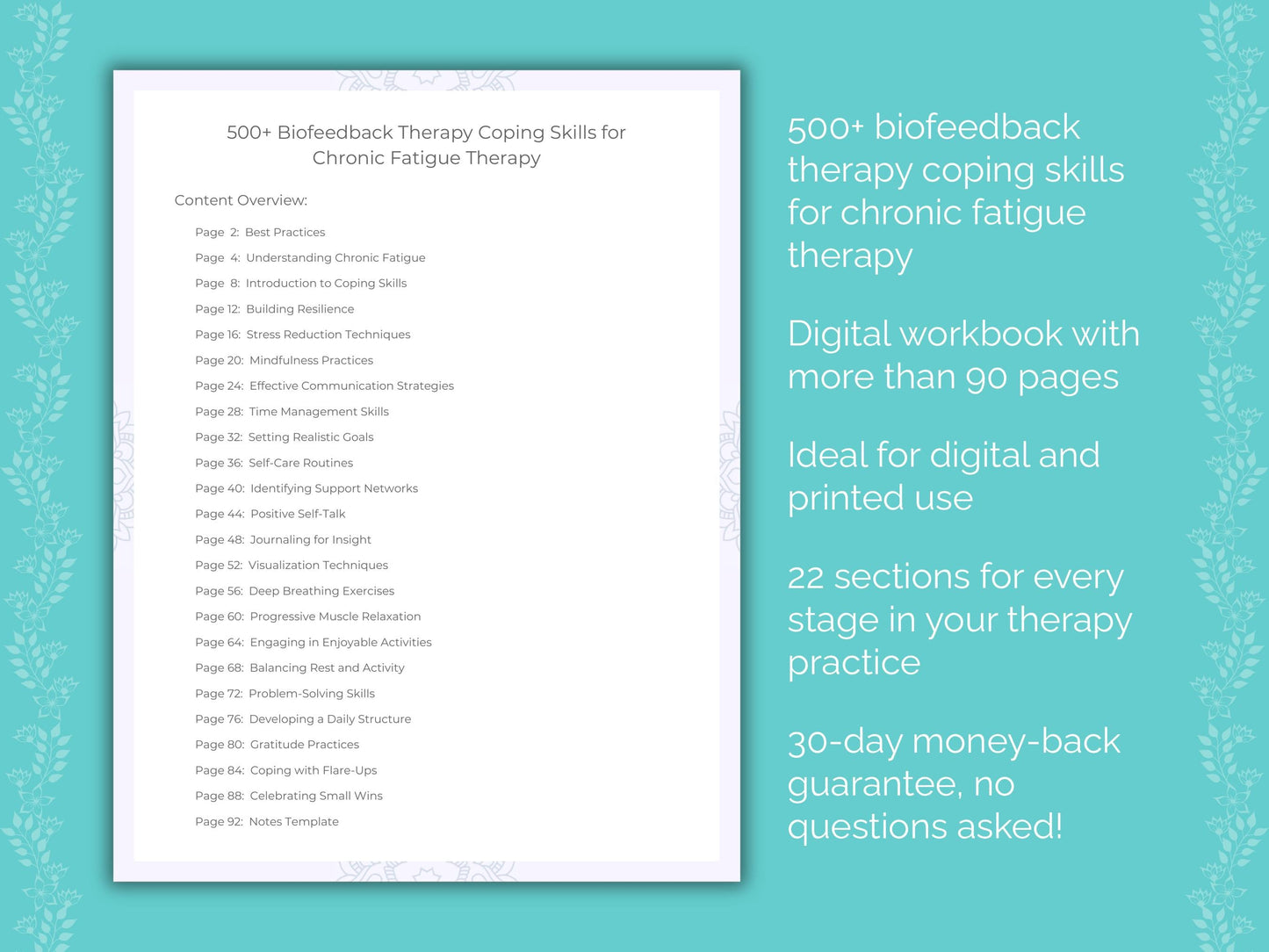 Chronic Fatigue Biofeedback Therapy Therapist Worksheets