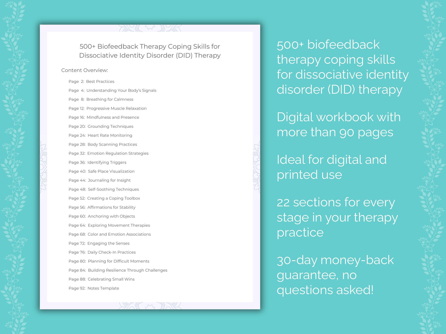 Dissociative Identity Disorder (DID) Biofeedback Therapy Therapist Worksheets