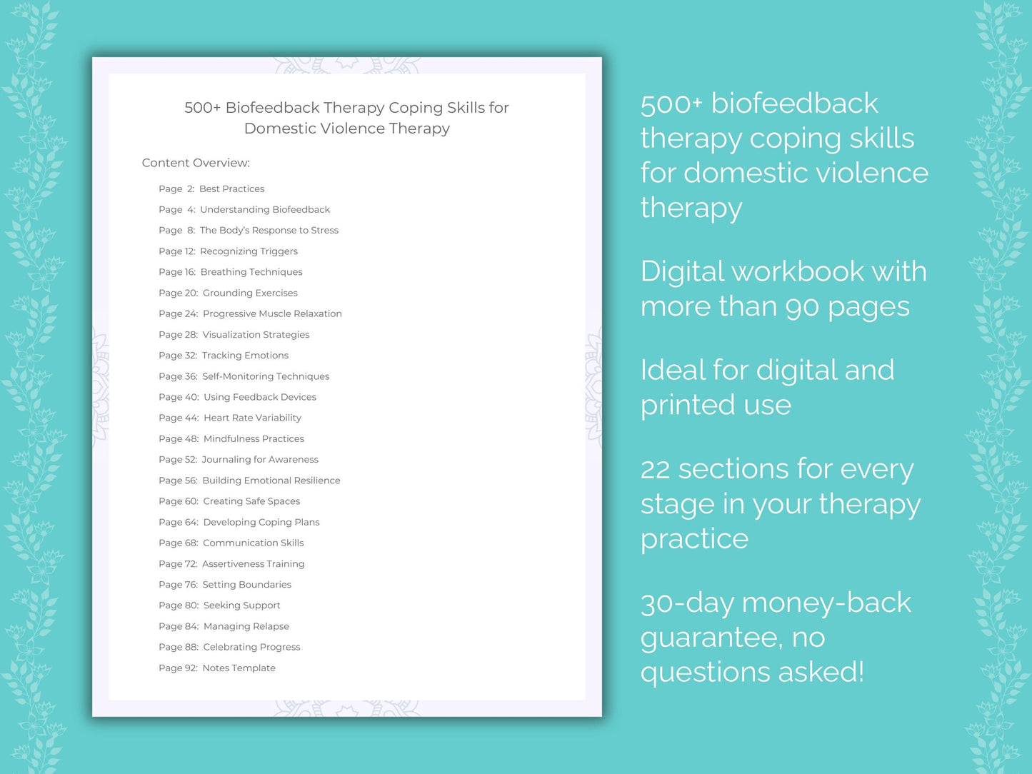 Domestic Violence Biofeedback Therapy Therapist Worksheets