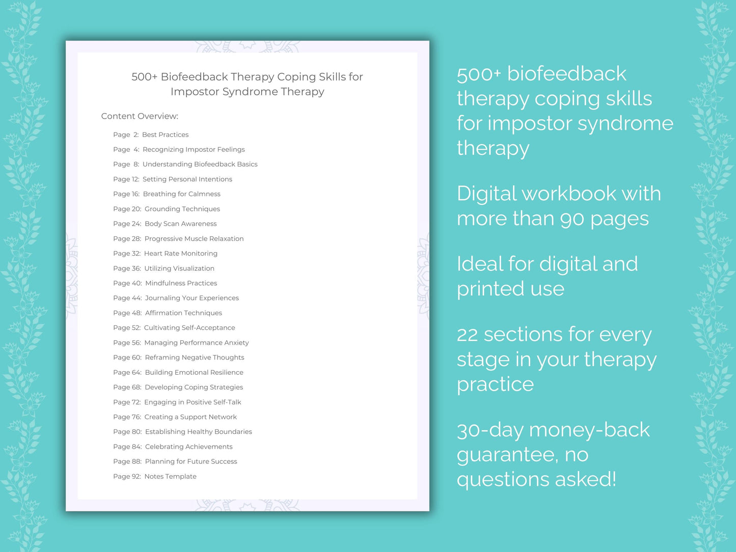 Impostor Syndrome Biofeedback Therapy Therapist Worksheets