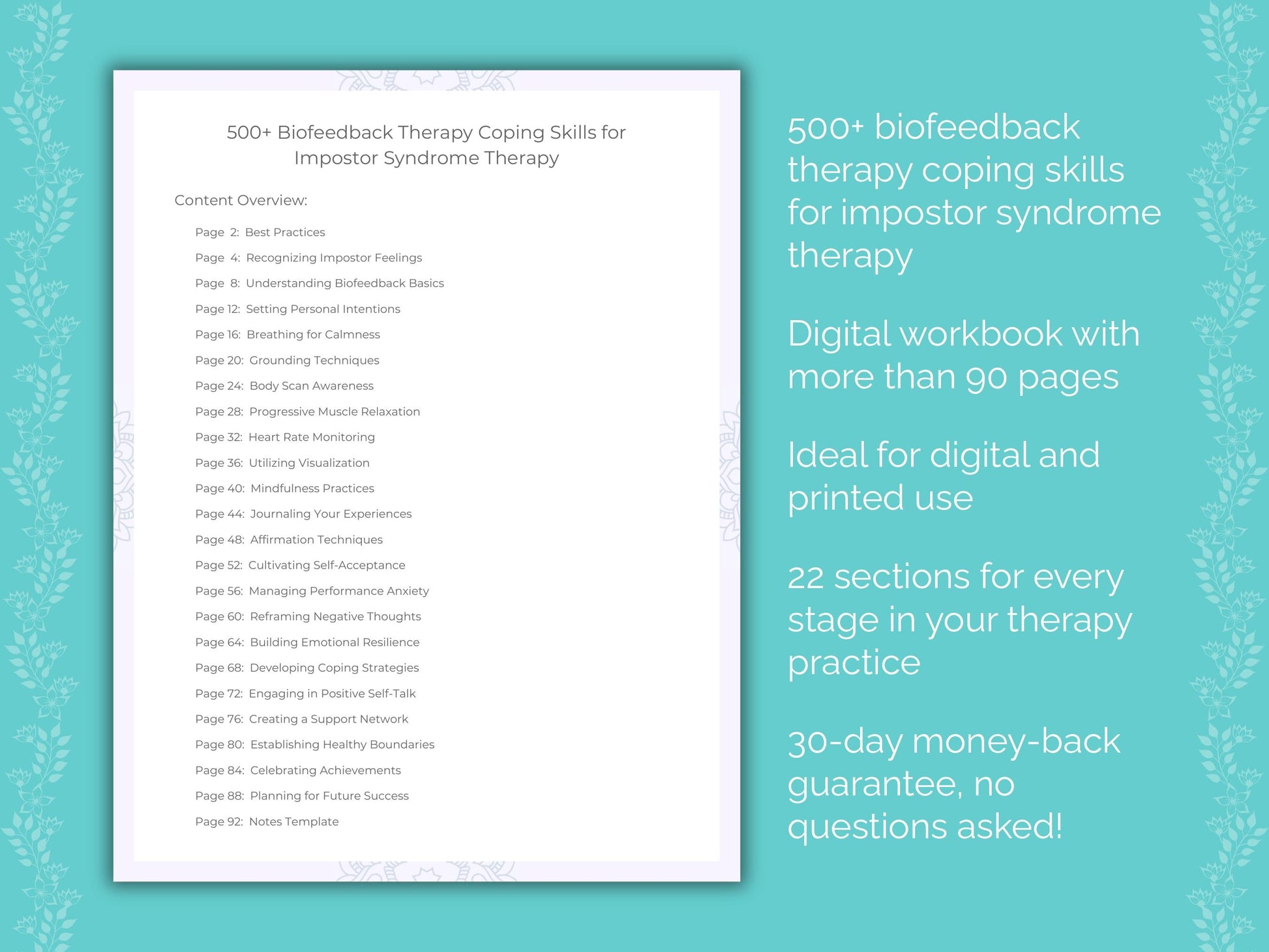 Impostor Syndrome Biofeedback Therapy Therapist Worksheets