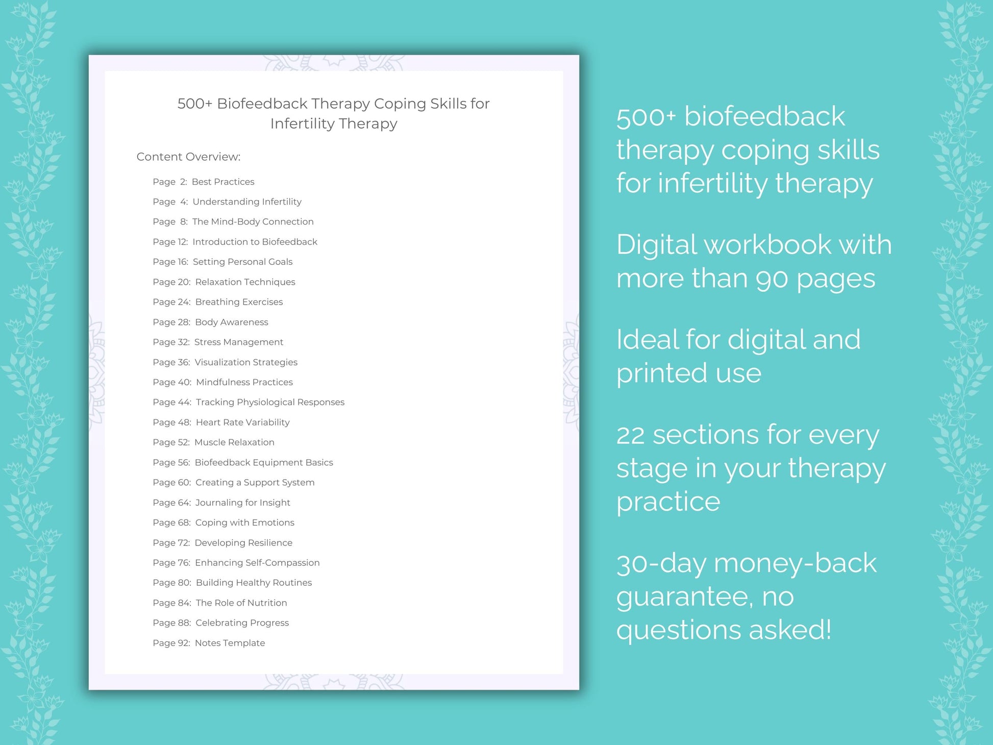 Infertility Biofeedback Therapy Therapist Worksheets