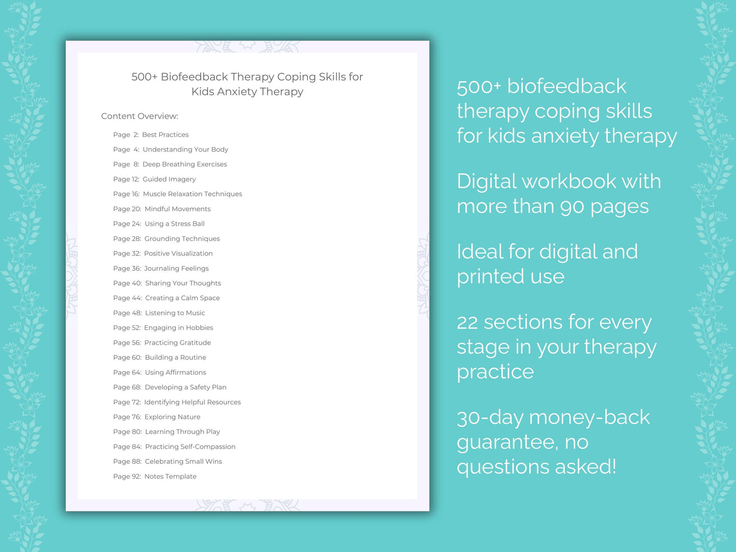 Kids Anxiety Biofeedback Therapy Therapist Worksheets