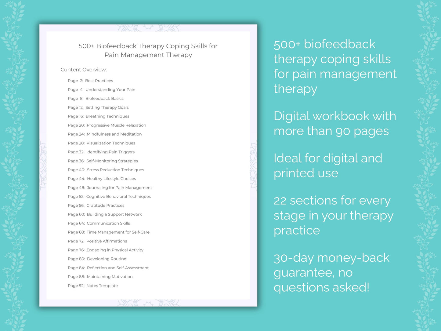 Pain Management Biofeedback Therapy Therapist Worksheets