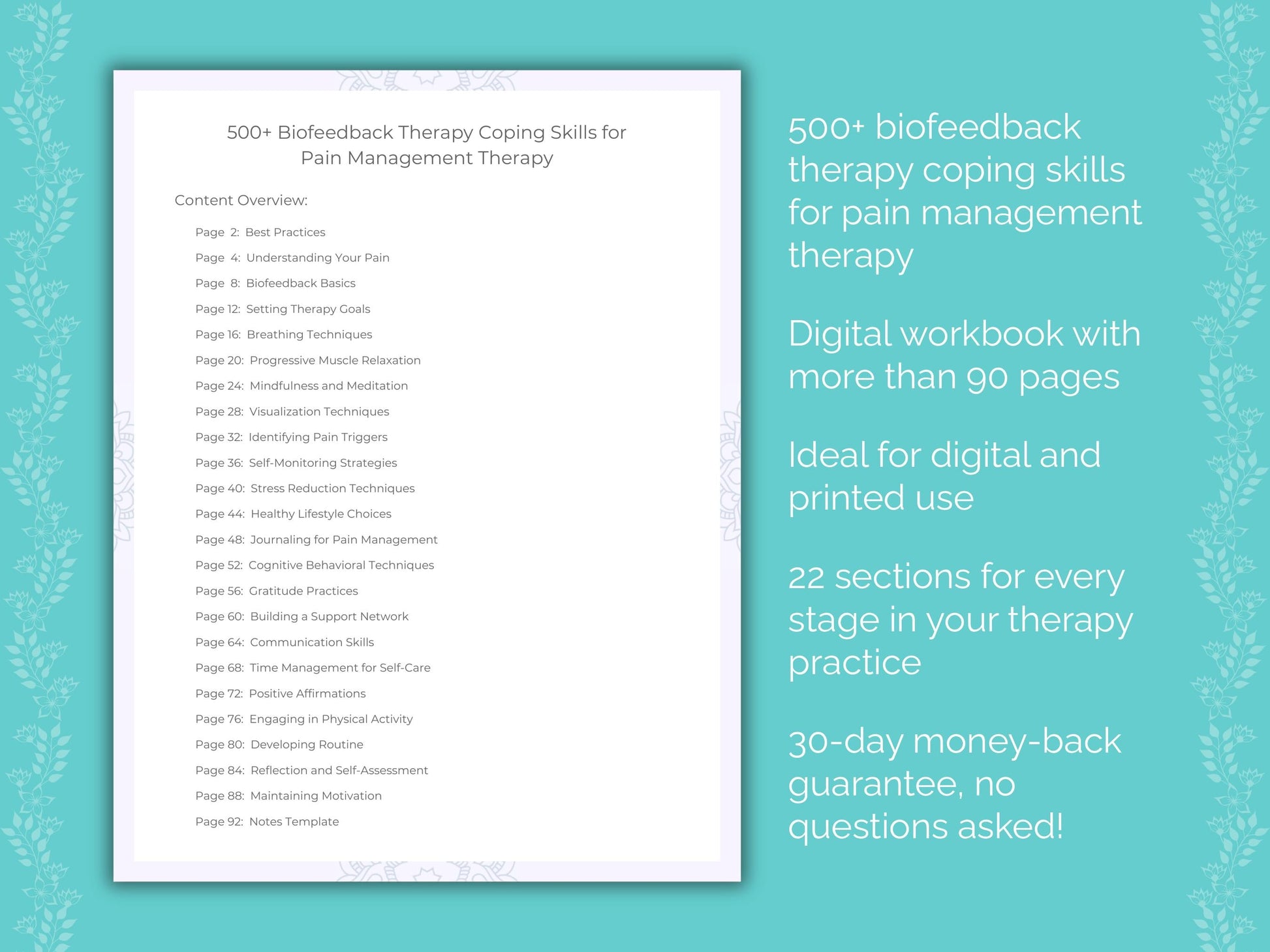 Pain Management Biofeedback Therapy Therapist Worksheets