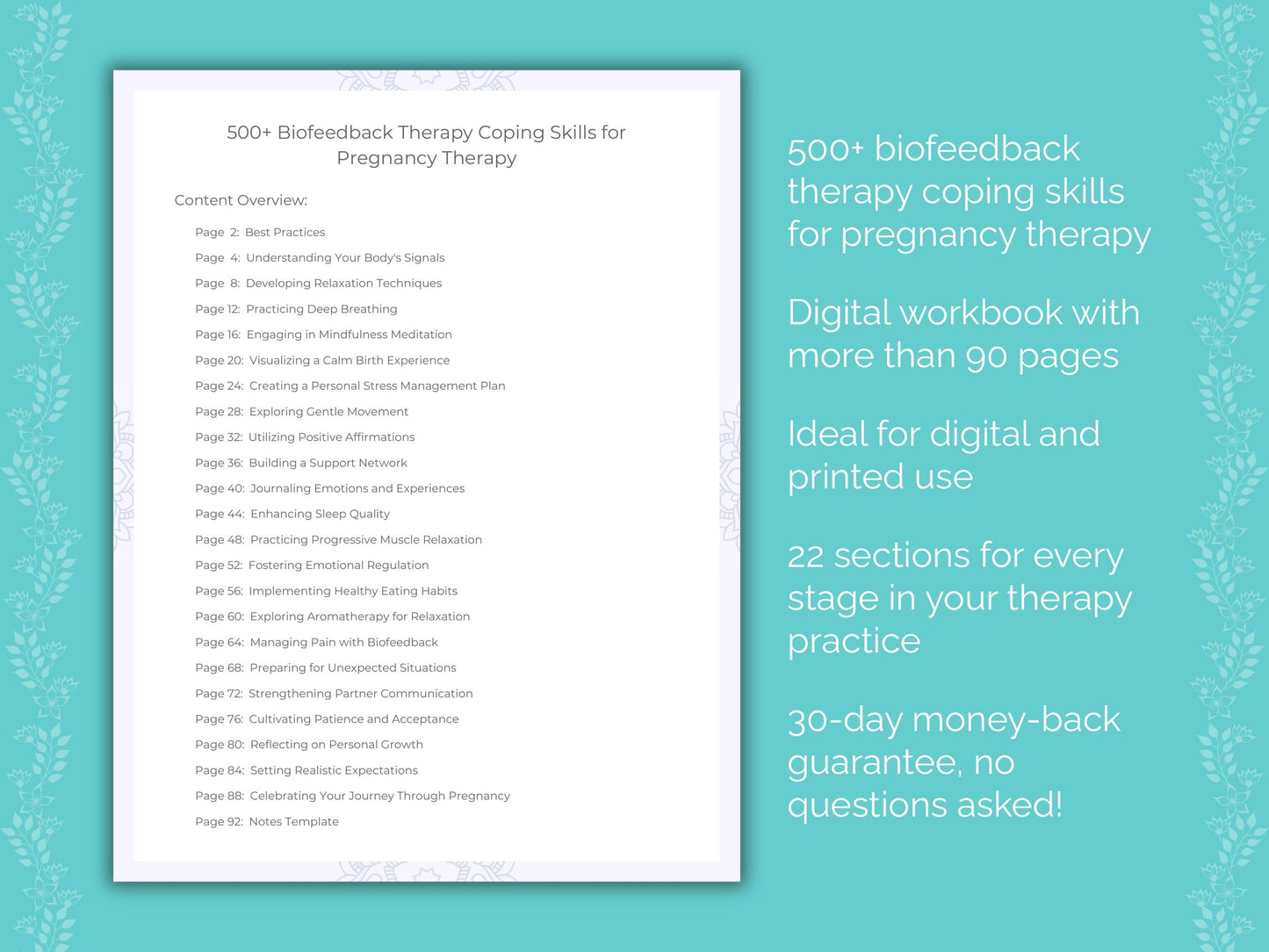 Pregnancy Biofeedback Therapy Therapist Worksheets