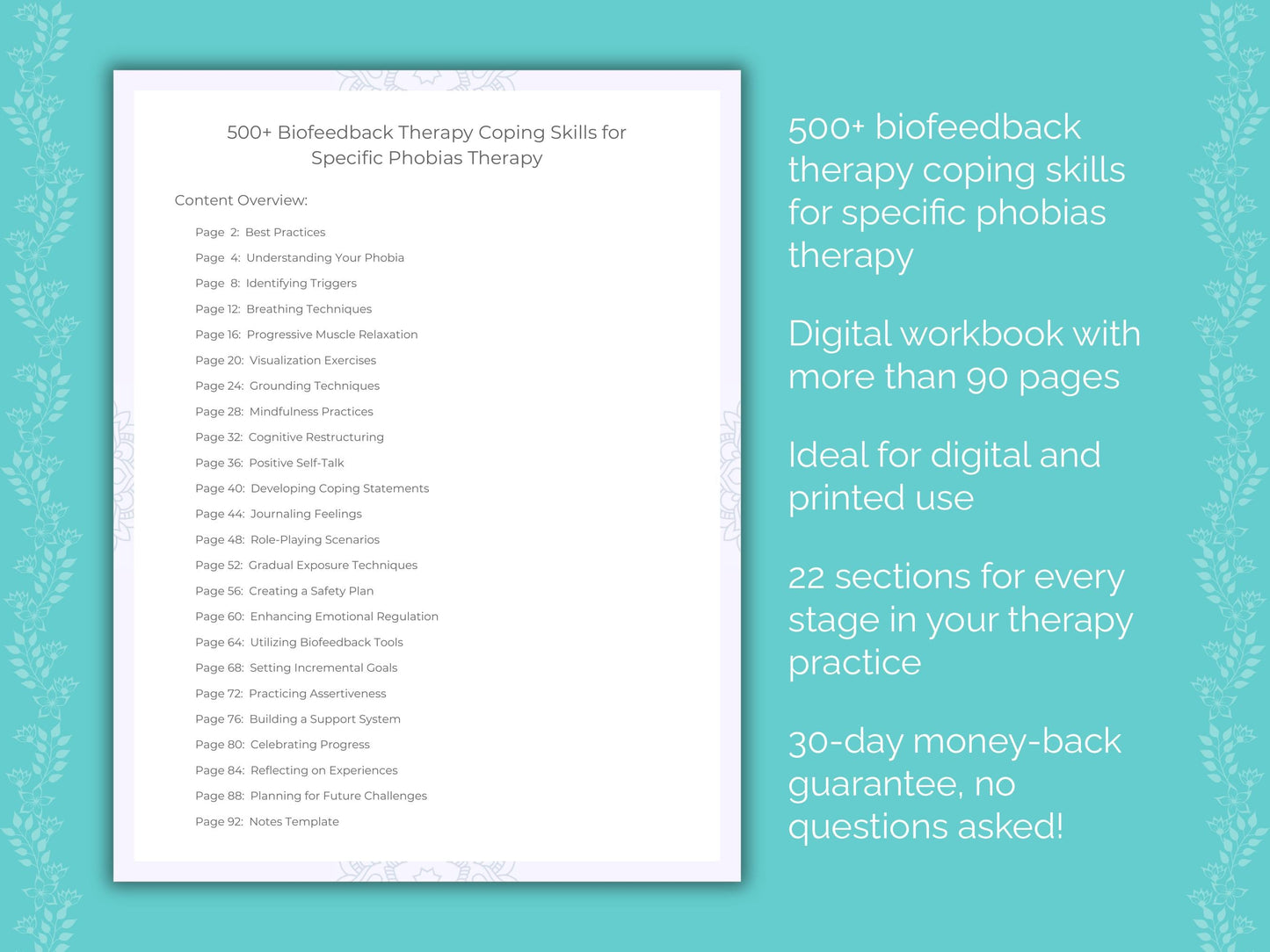 Specific Phobias Biofeedback Therapy Therapist Worksheets