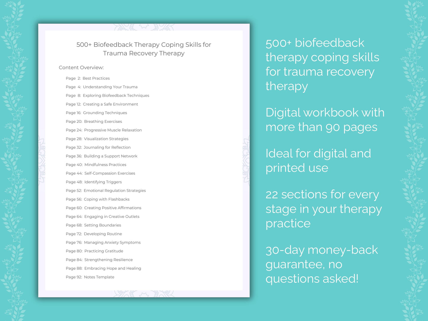 Trauma Recovery Biofeedback Therapy Therapist Worksheets