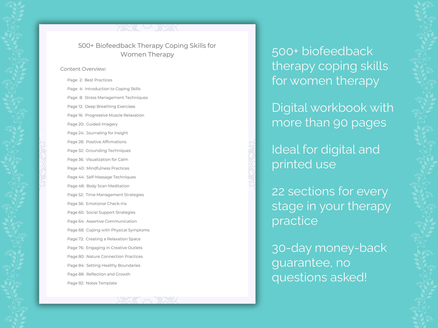 Women Biofeedback Therapy Therapist Worksheets