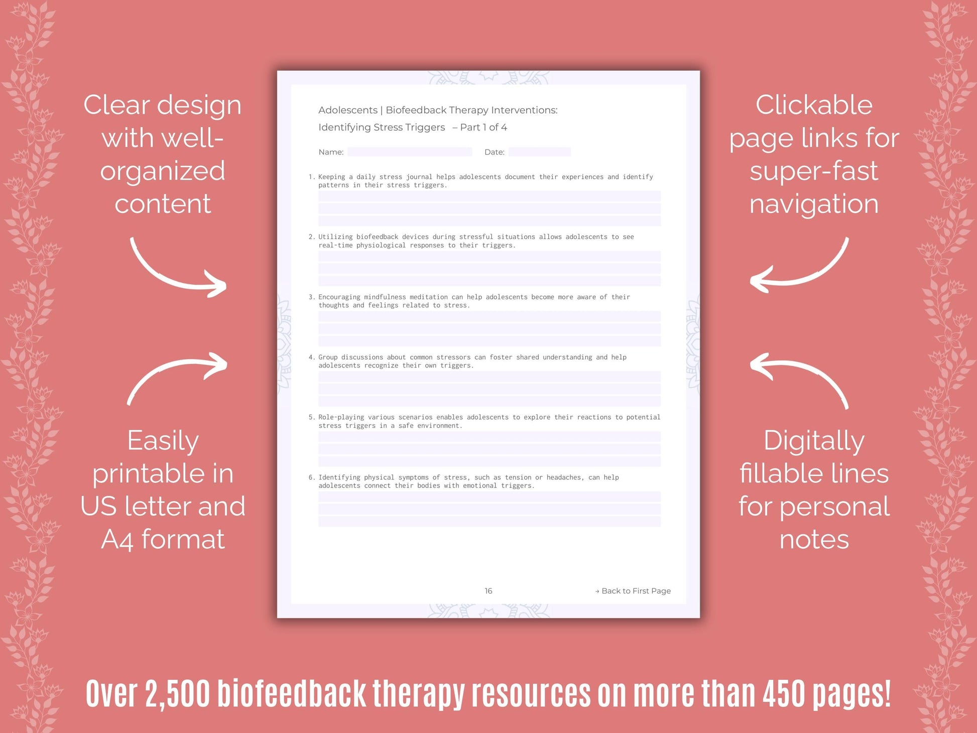 Adolescents Biofeedback Therapy Counseling Templates