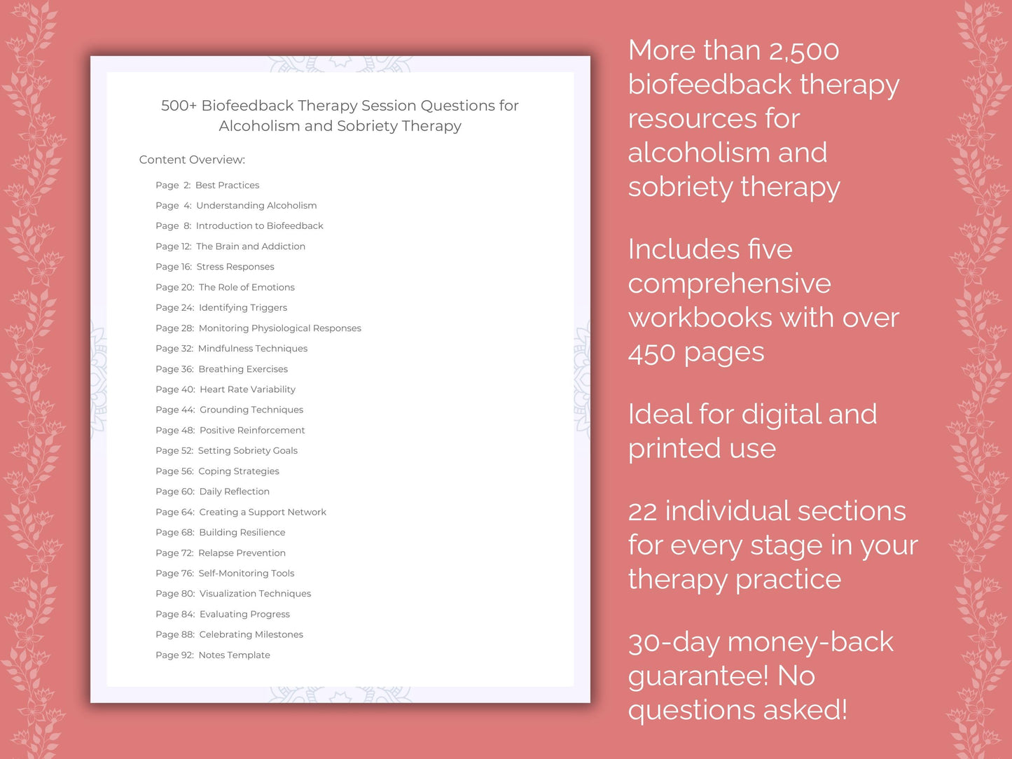 Alcoholism and Sobriety Biofeedback Therapy Therapist Worksheets