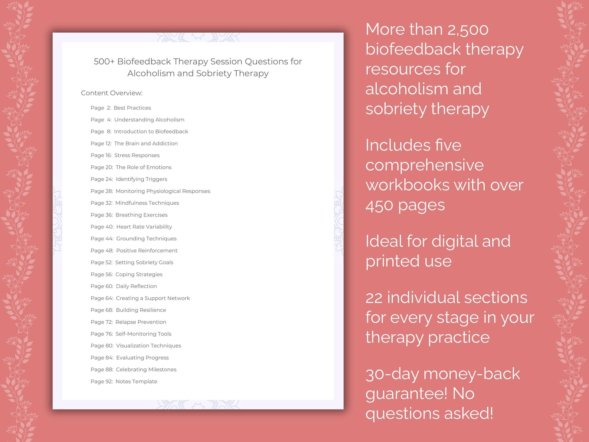 Alcoholism and Sobriety Biofeedback Therapy Therapist Worksheets