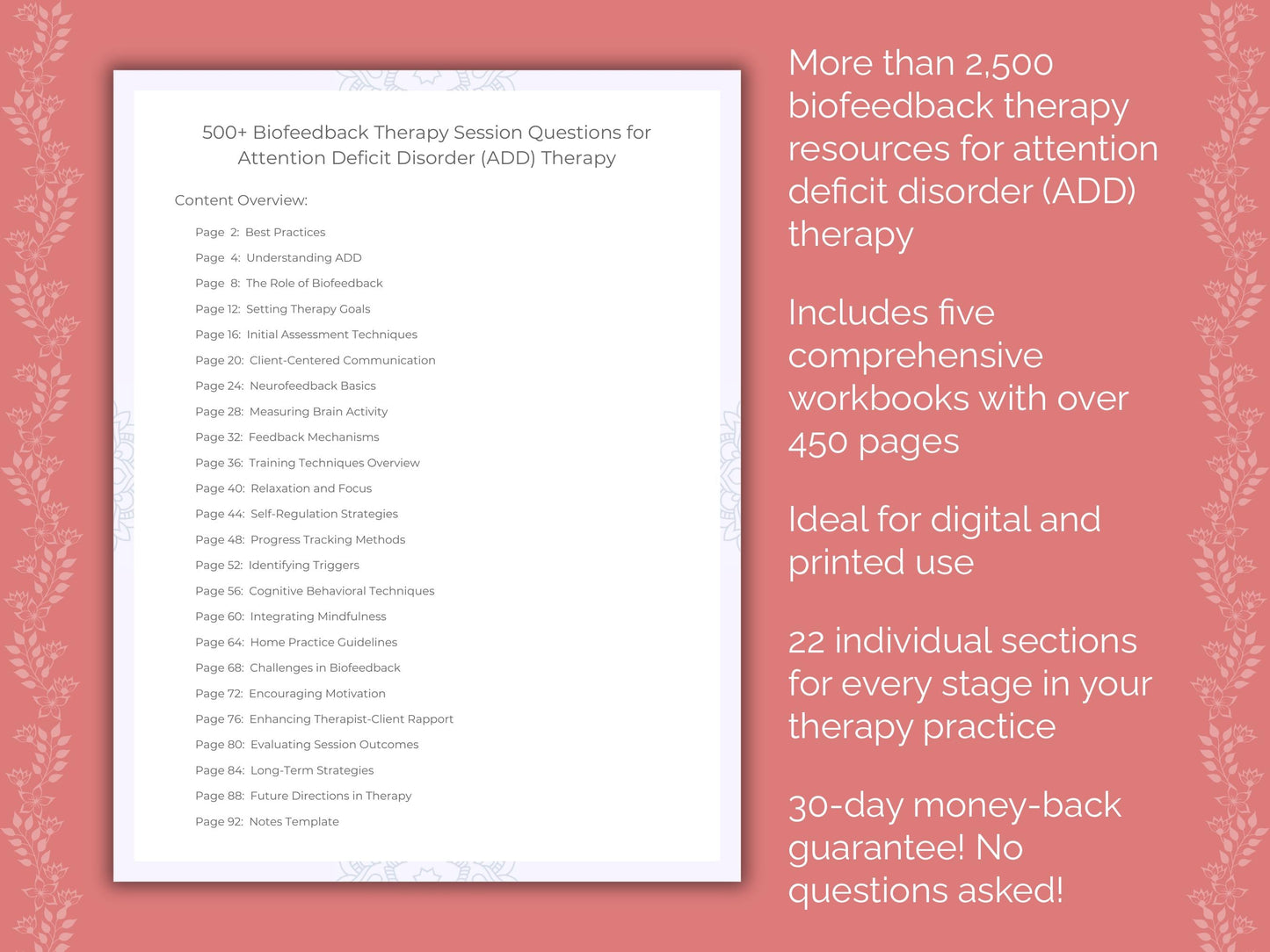 Attention Deficit Disorder (ADD) Biofeedback Therapy Therapist Worksheets