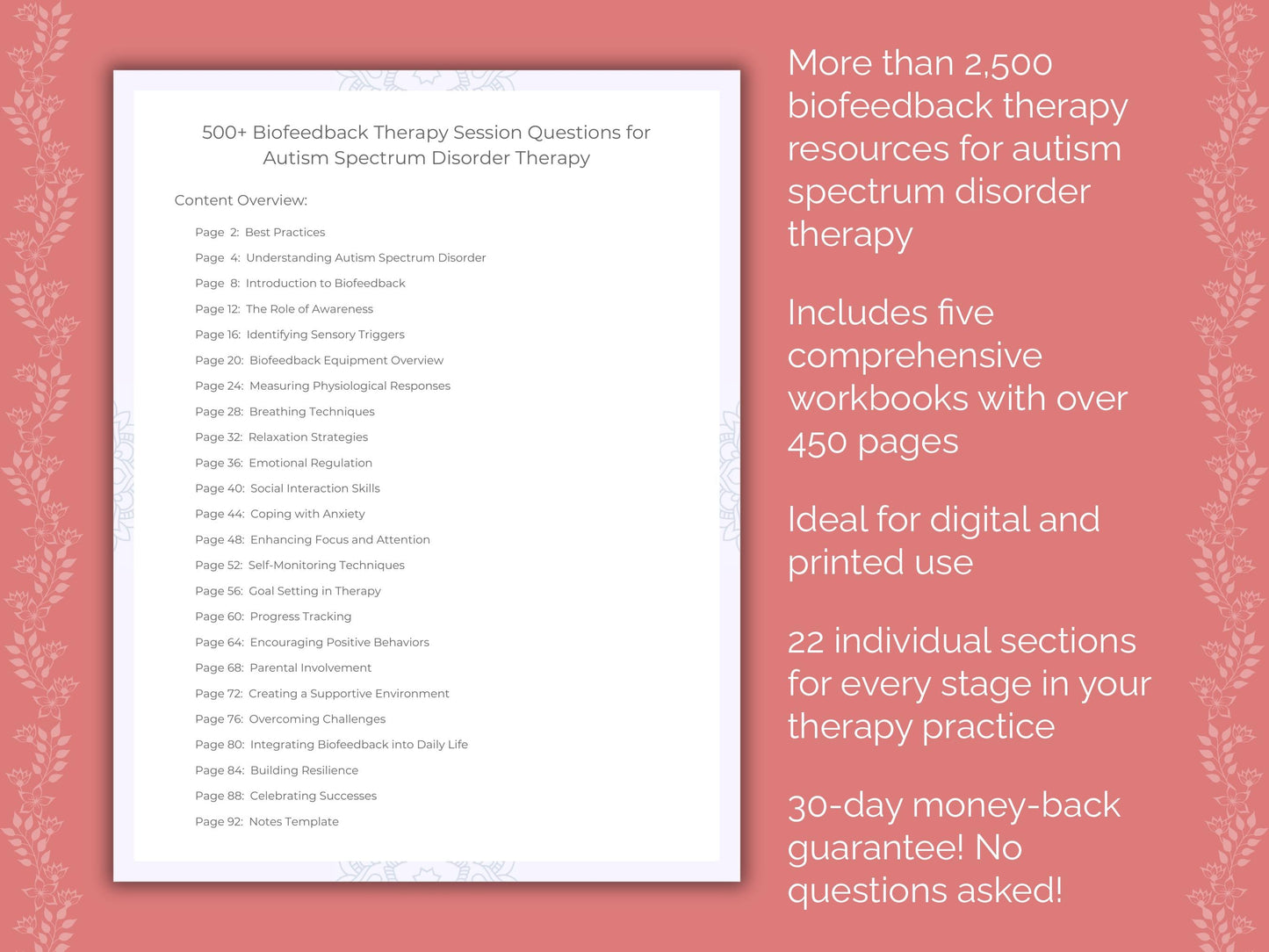 Autism Spectrum Disorder Biofeedback Therapy Therapist Worksheets