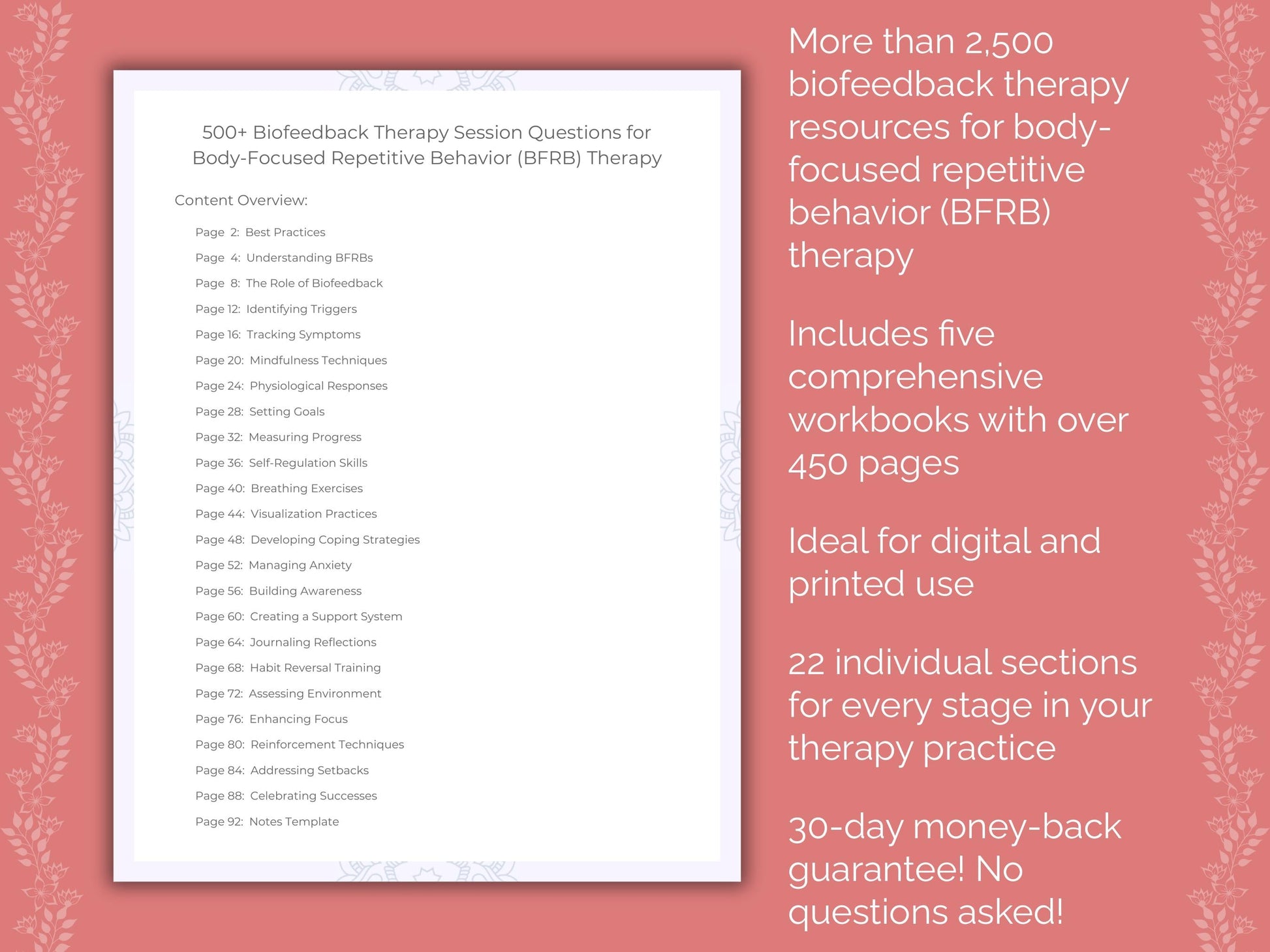Body-Focused Repetitive Behavior (BFRB) Biofeedback Therapy Therapist Worksheets