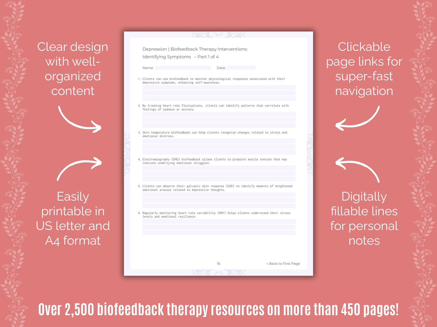 Depression Biofeedback Therapy Counseling Templates