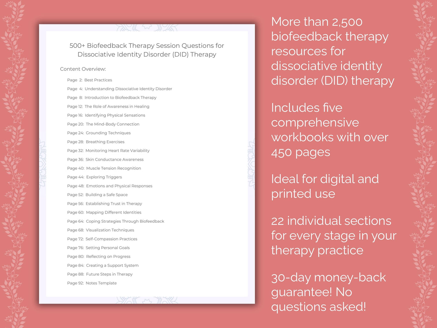 Dissociative Identity Disorder (DID) Biofeedback Therapy Therapist Worksheets