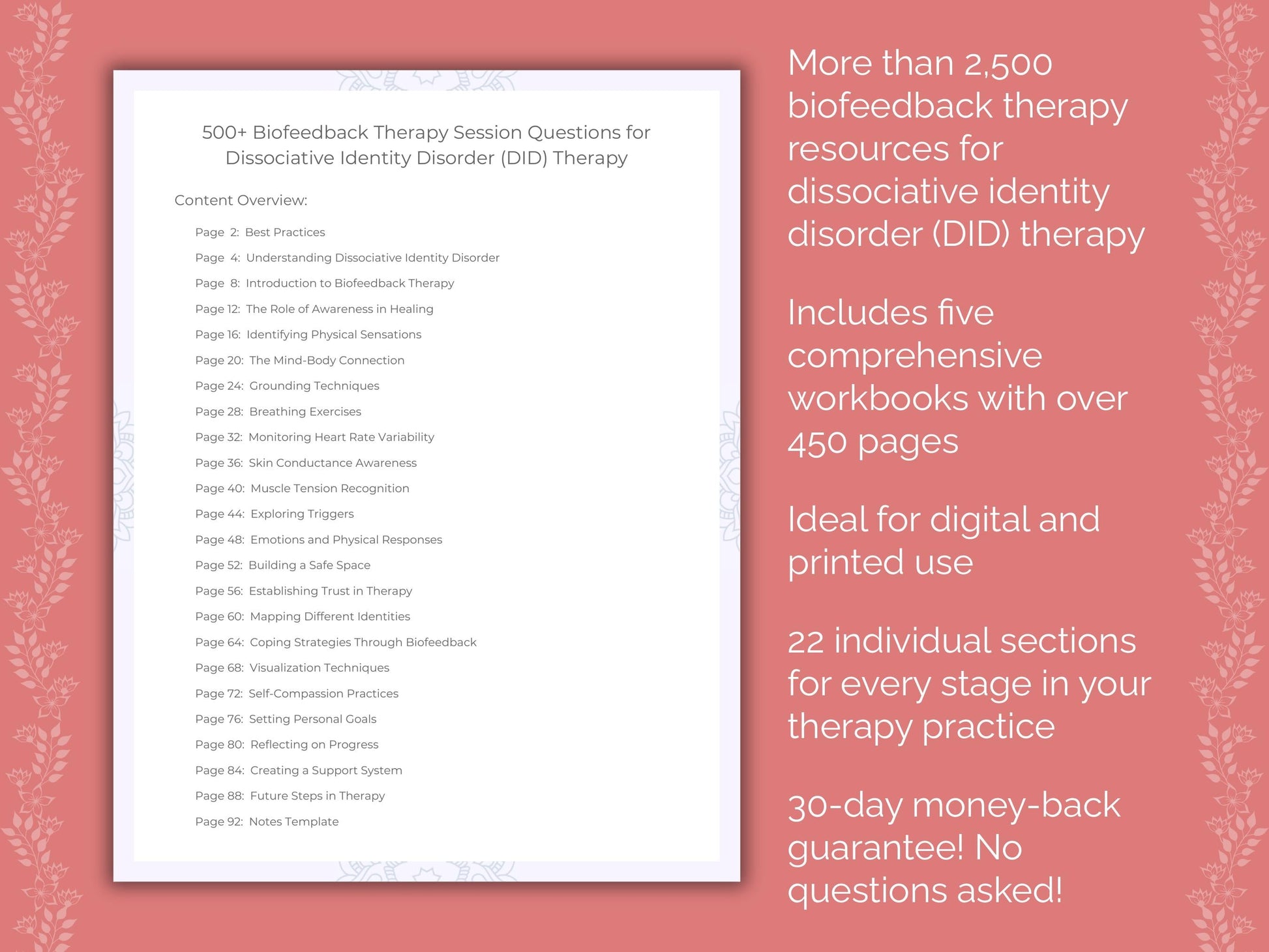 Dissociative Identity Disorder (DID) Biofeedback Therapy Therapist Worksheets