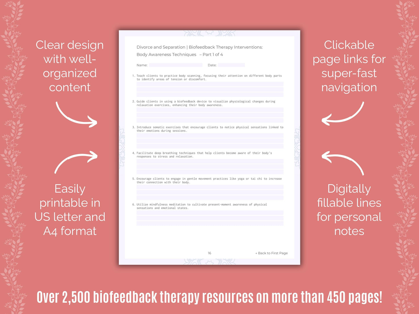 Divorce and Separation Biofeedback Therapy Counseling Templates