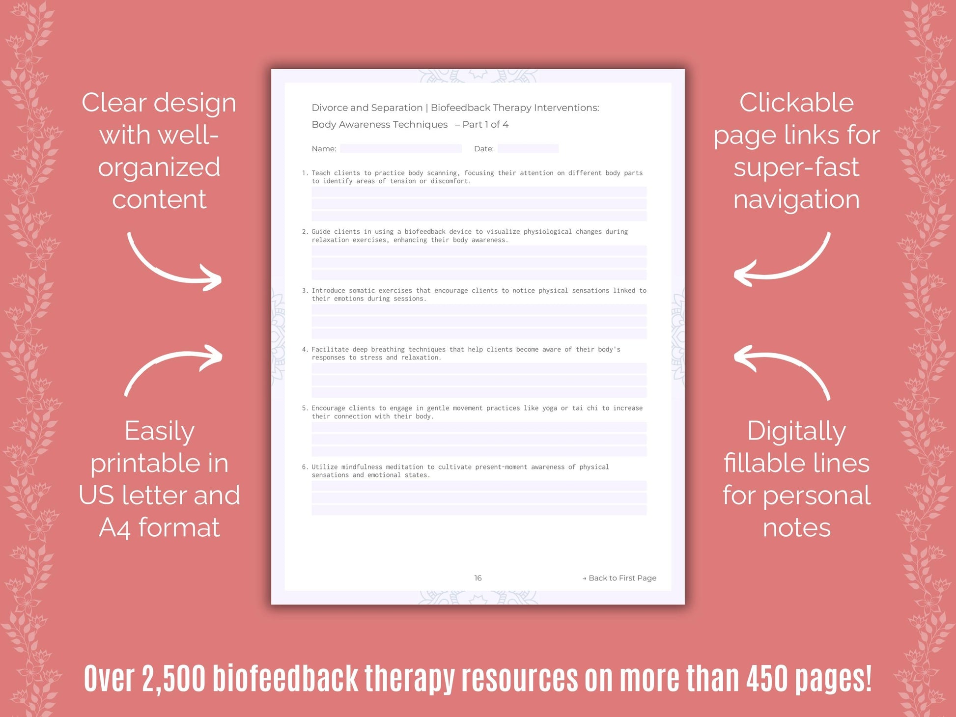 Divorce and Separation Biofeedback Therapy Counseling Templates