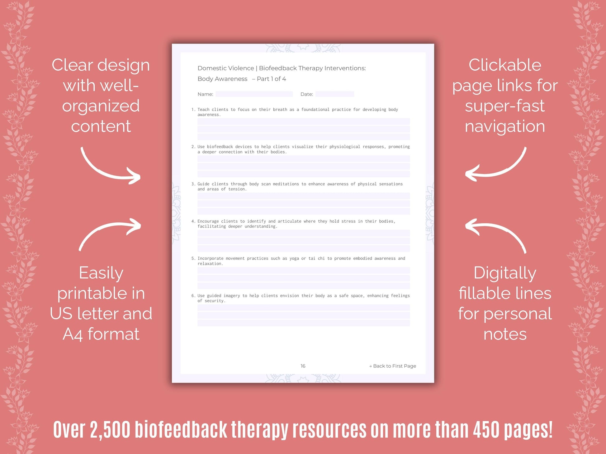 Domestic Violence Biofeedback Therapy Counseling Templates