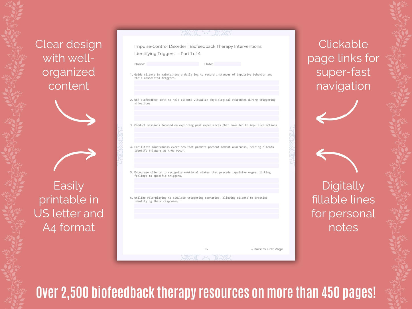 Impulse-Control Disorder (ICD) Biofeedback Therapy Counseling Templates