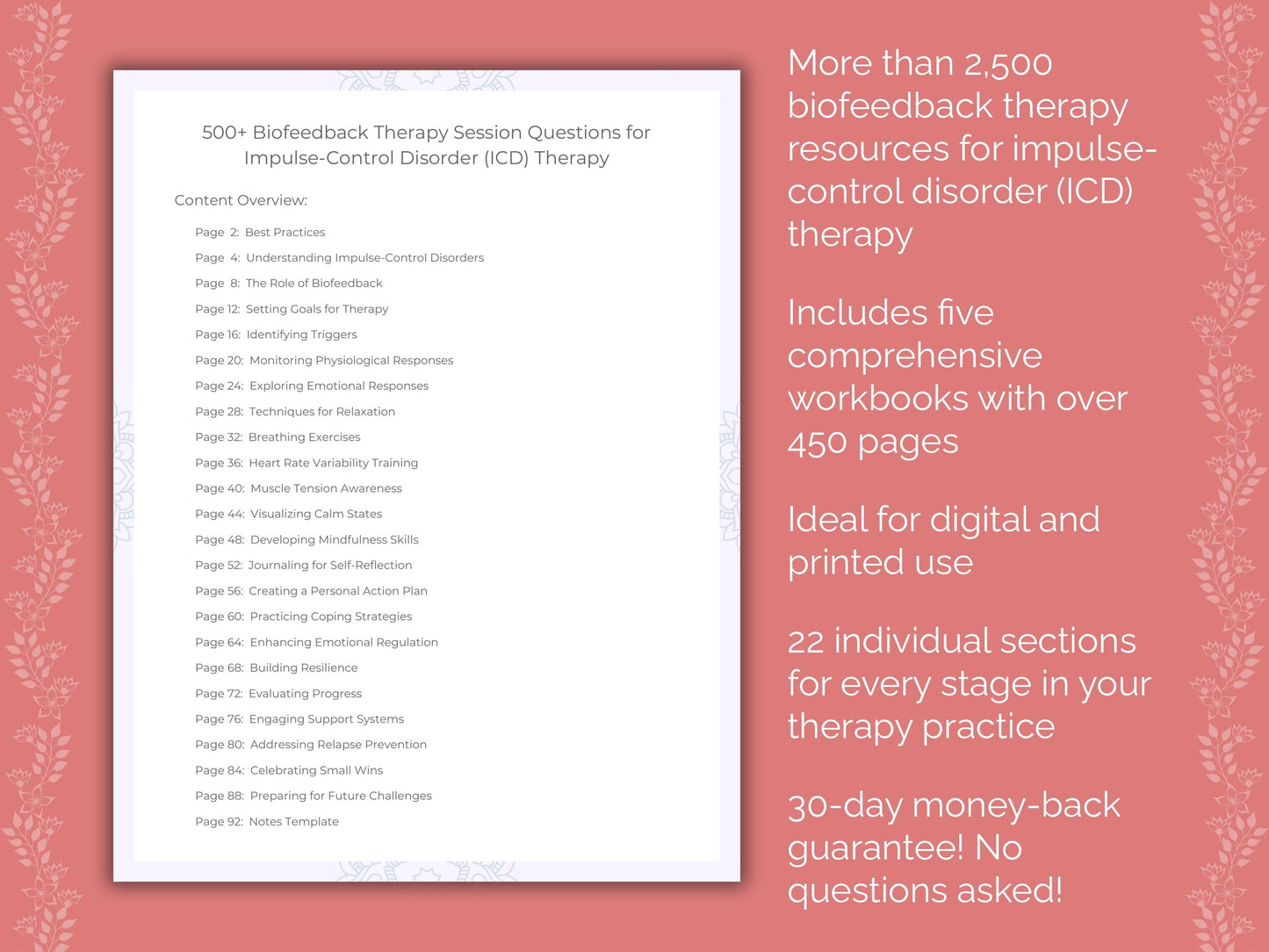 Impulse-Control Disorder (ICD) Biofeedback Therapy Therapist Worksheets