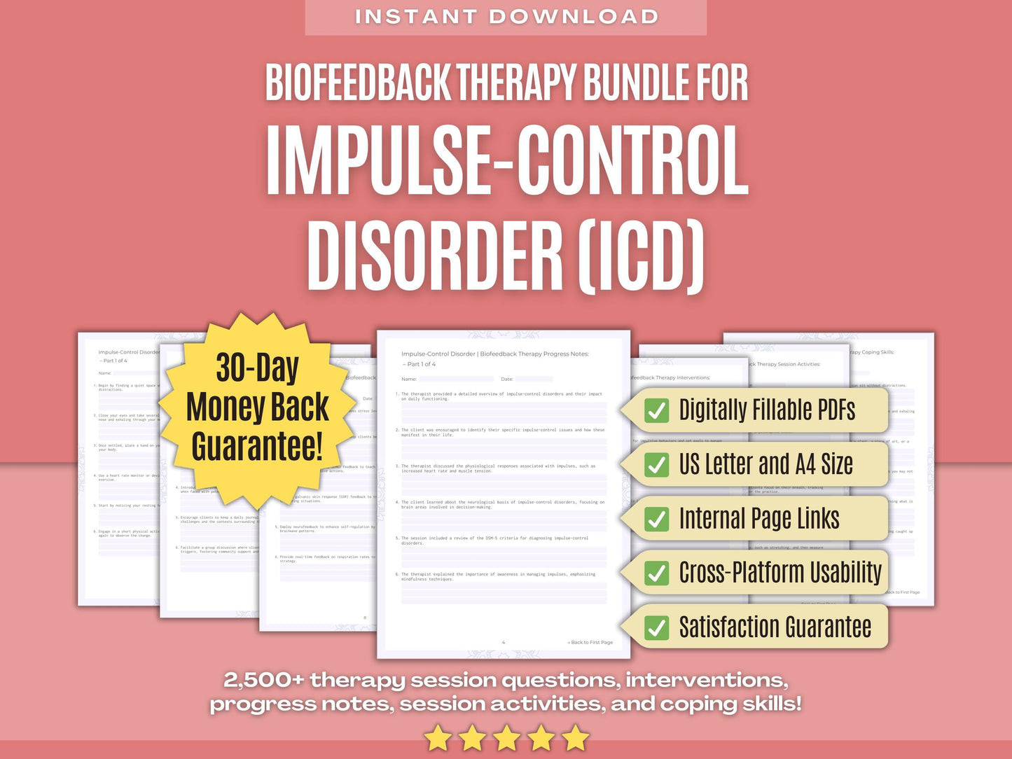 Impulse-Control Disorder (ICD) Biofeedback Therapy Psychology Workbooks